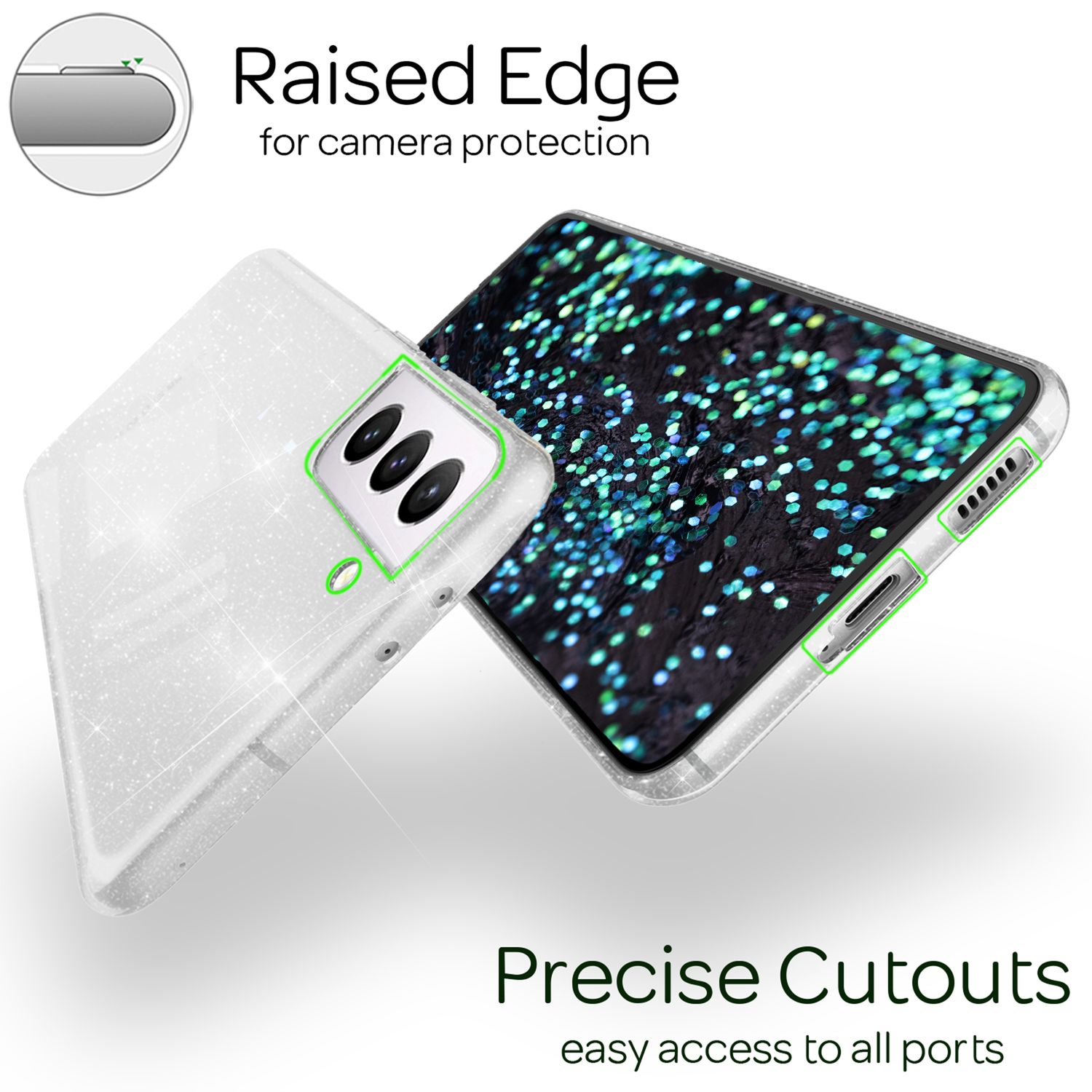 NALIA Klare Glitzerhülle für Samsung Galaxy S22, Durchsichtig Vergilbungsfrei Transparent NALIA Transparente Hülle