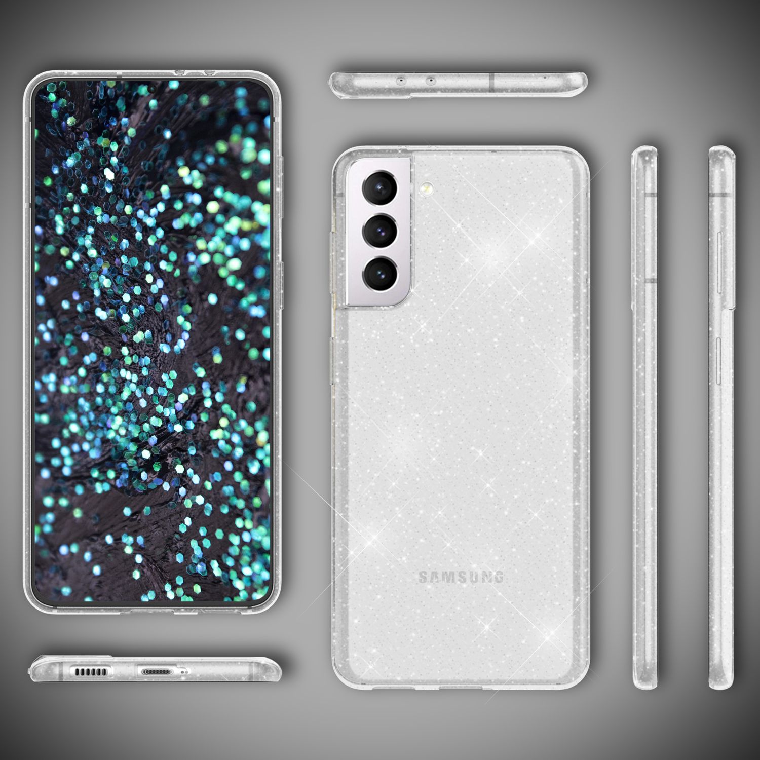 NALIA Klare Glitzerhülle für Samsung Galaxy S22, Durchsichtig Vergilbungsfrei Transparent NALIA Transparente Hülle