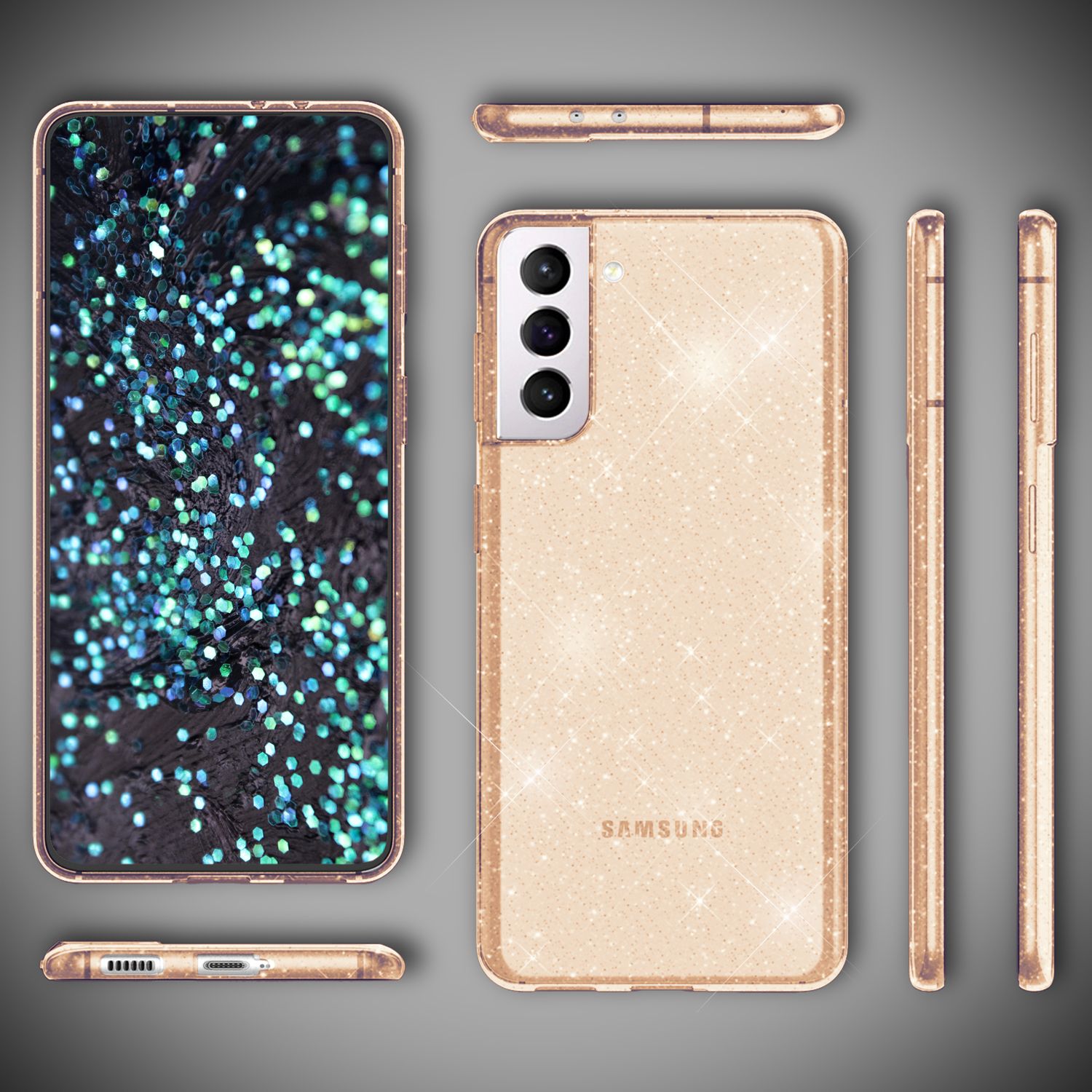 NALIA Klare Glitzerhülle für Samsung Galaxy S22, Durchsichtig Vergilbungsfrei Gold NALIA Transparente Hülle