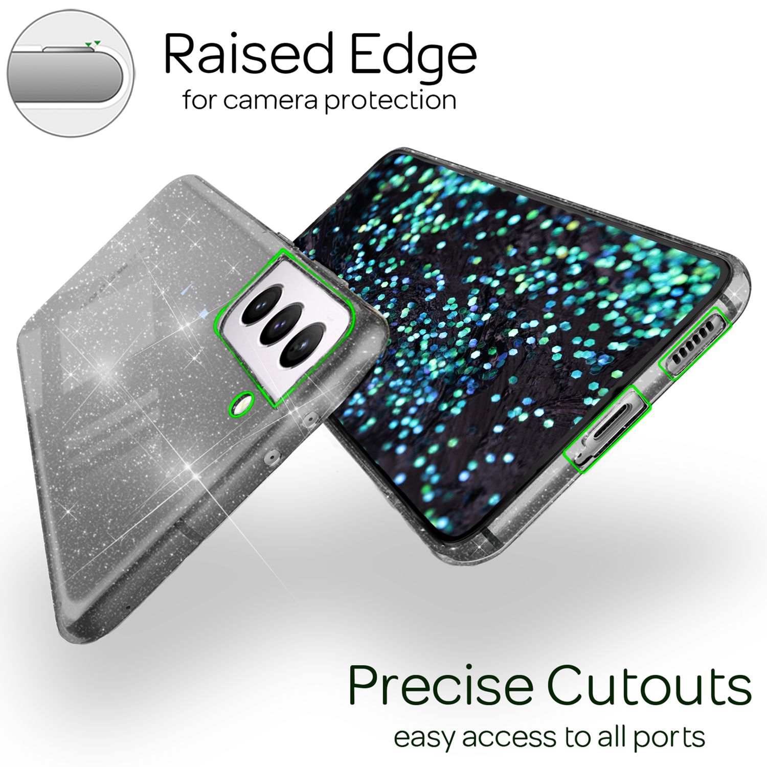 NALIA Klare Glitzerhülle für Samsung Galaxy S22 Plus, Durchsichtig Schwarz NALIA Transparente Hülle