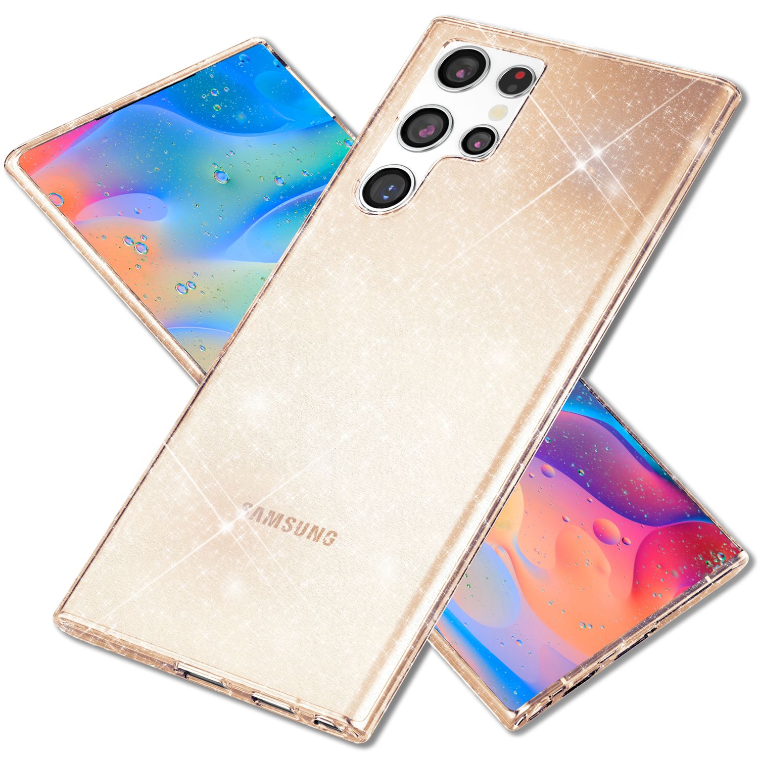 NALIA Klare Glitzerhülle für Samsung Galaxy S22 Ultra, Durchsichtig Gold NALIA Transparente Hülle