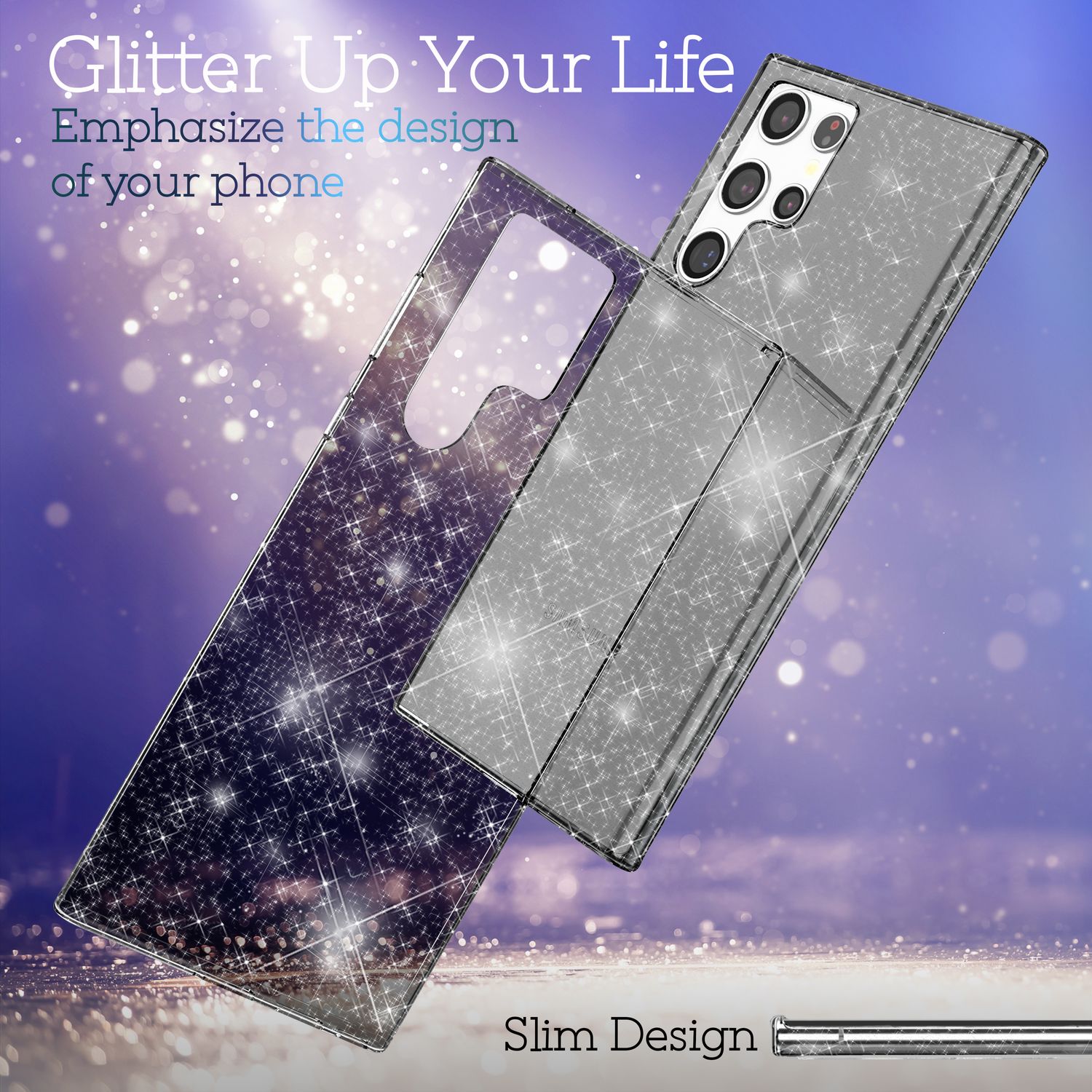 NALIA Klare Glitzerhülle für Samsung Galaxy S22 Ultra, Durchsichtig Schwarz NALIA Transparente Hülle