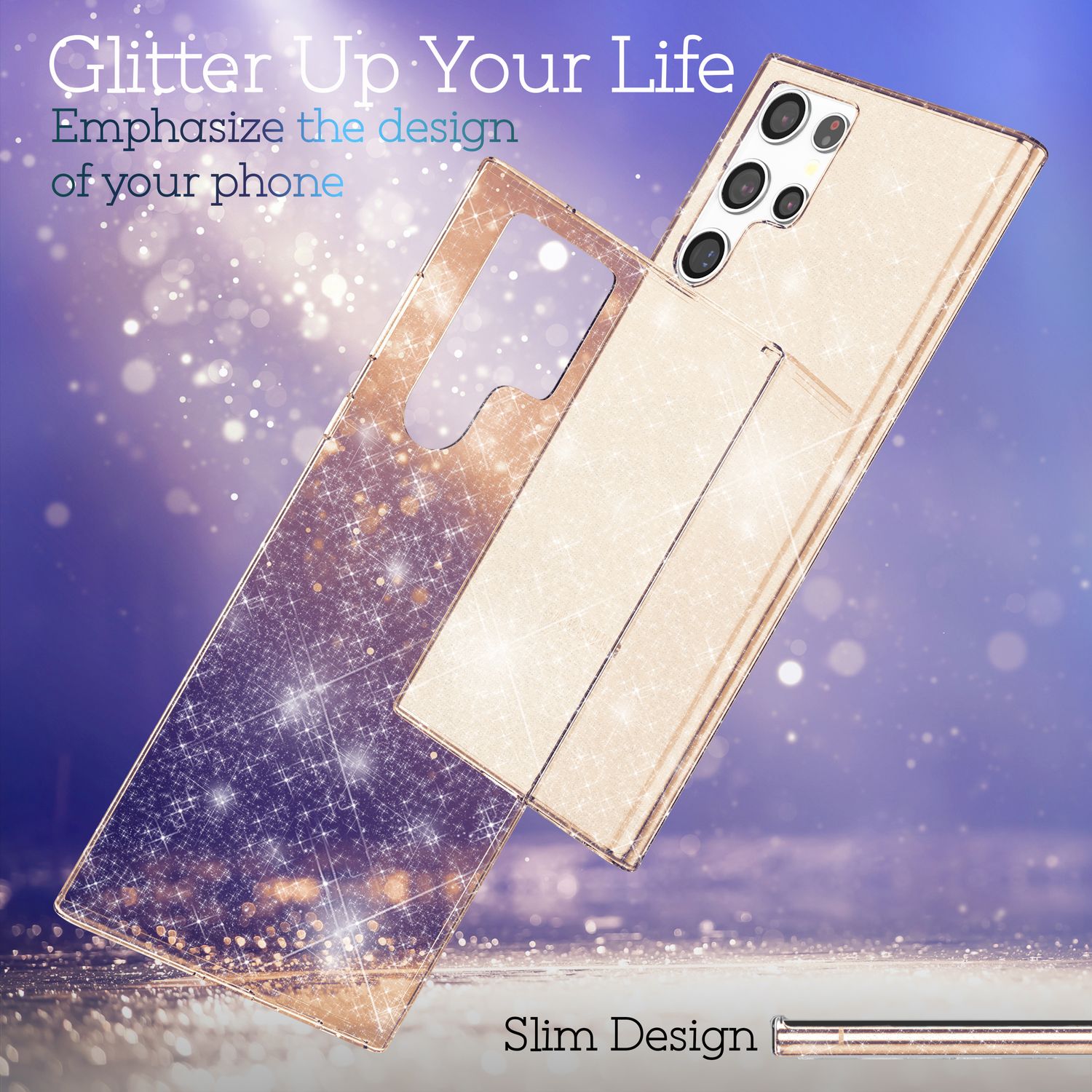 NALIA Klare Glitzerhülle für Samsung Galaxy S22 Ultra, Durchsichtig Gold NALIA Transparente Hülle