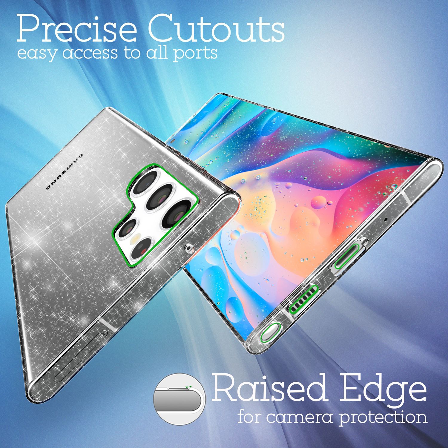 NALIA Klare Glitzerhülle für Samsung Galaxy S22 Ultra, Durchsichtig Schwarz NALIA Transparente Hülle