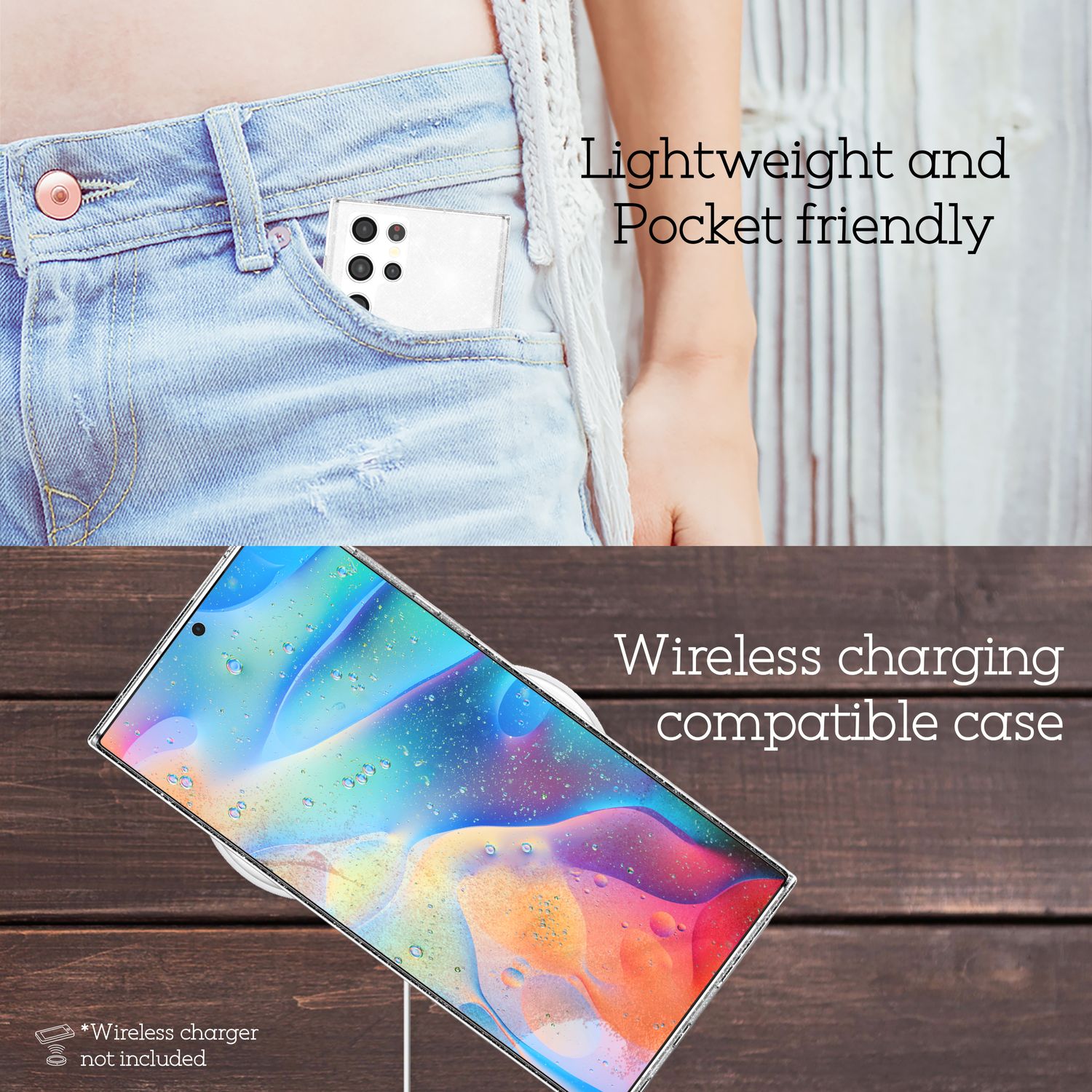 NALIA Klare Glitzerhülle für Samsung Galaxy S22 Ultra, Durchsichtig Transparent NALIA Transparente Hülle