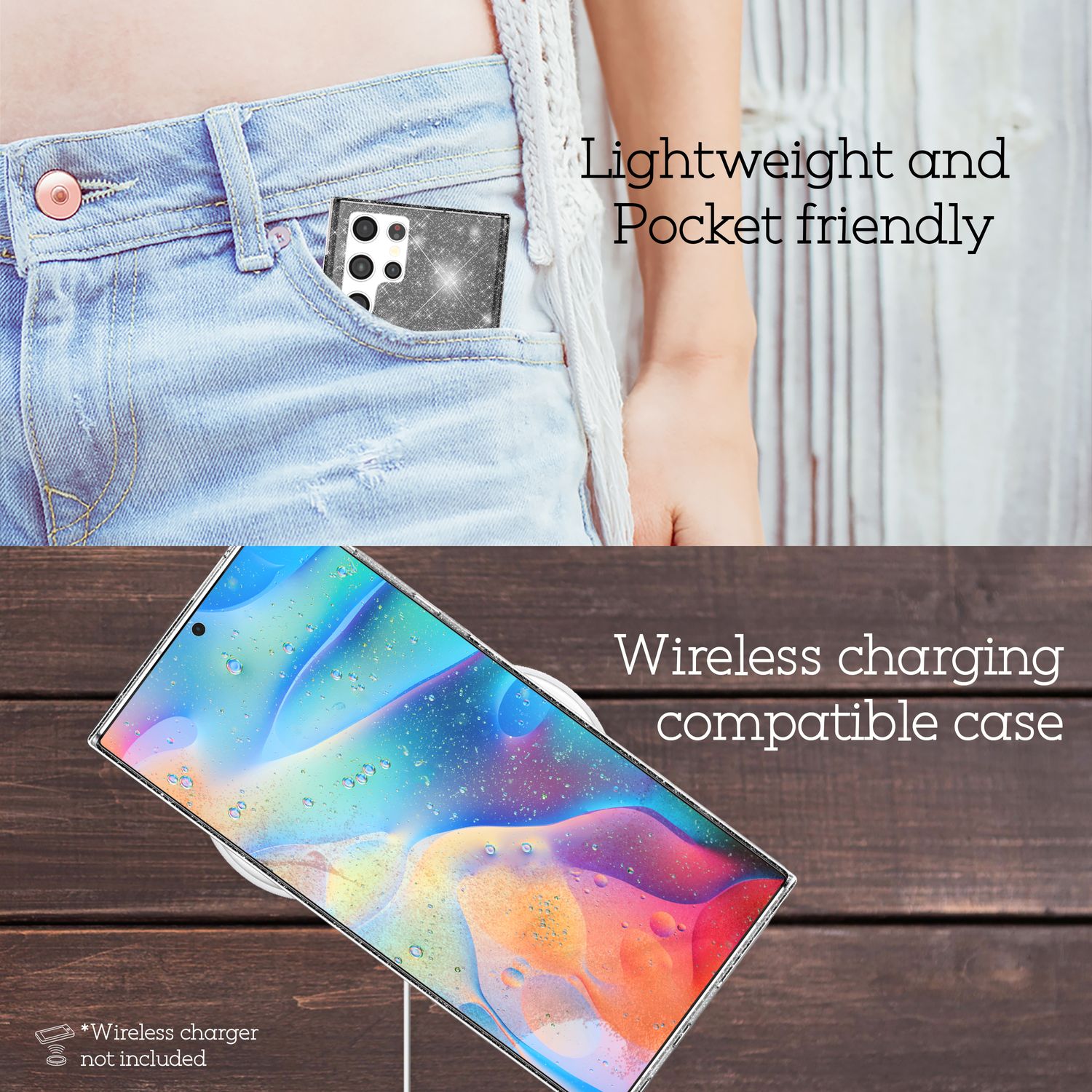 NALIA Klare Glitzerhülle für Samsung Galaxy S22 Ultra, Durchsichtig Schwarz NALIA Transparente Hülle