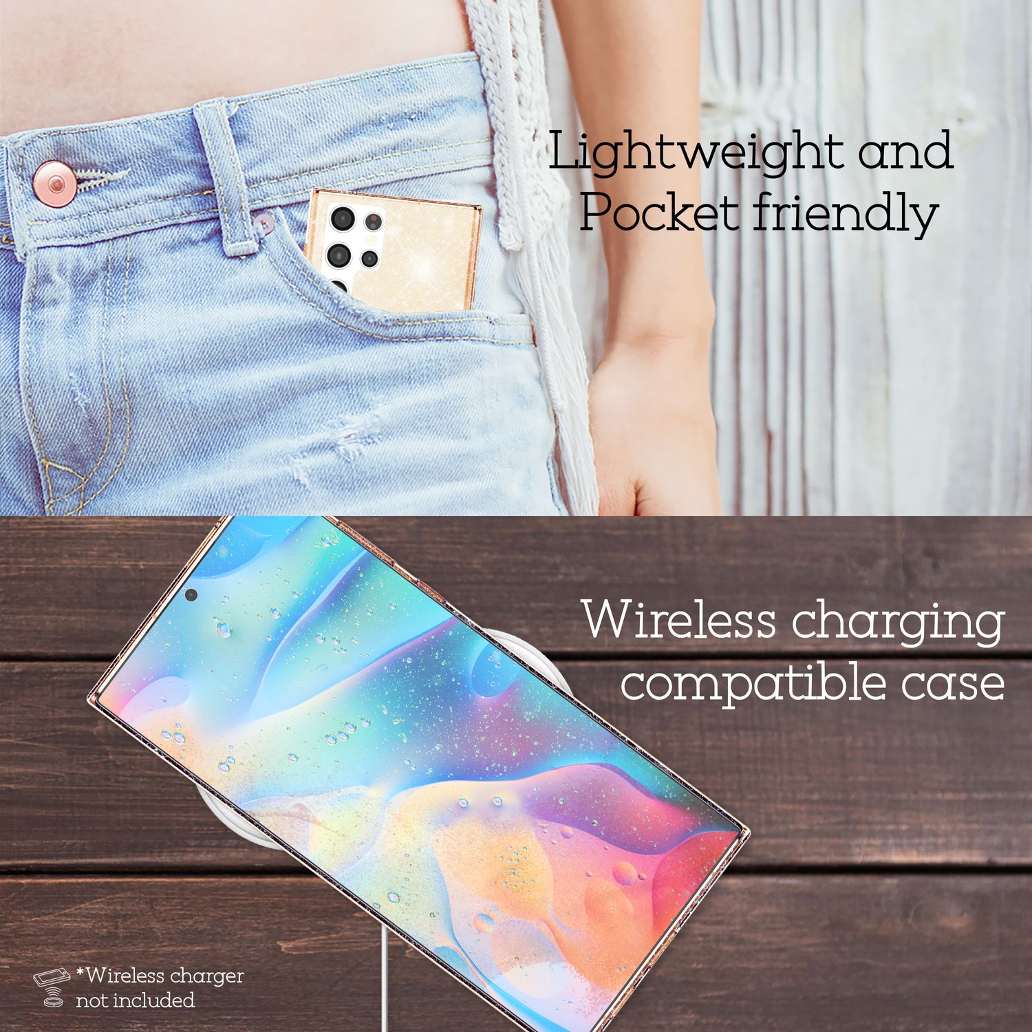 NALIA Klare Glitzerhülle für Samsung Galaxy S22 Ultra, Durchsichtig Gold NALIA Transparente Hülle