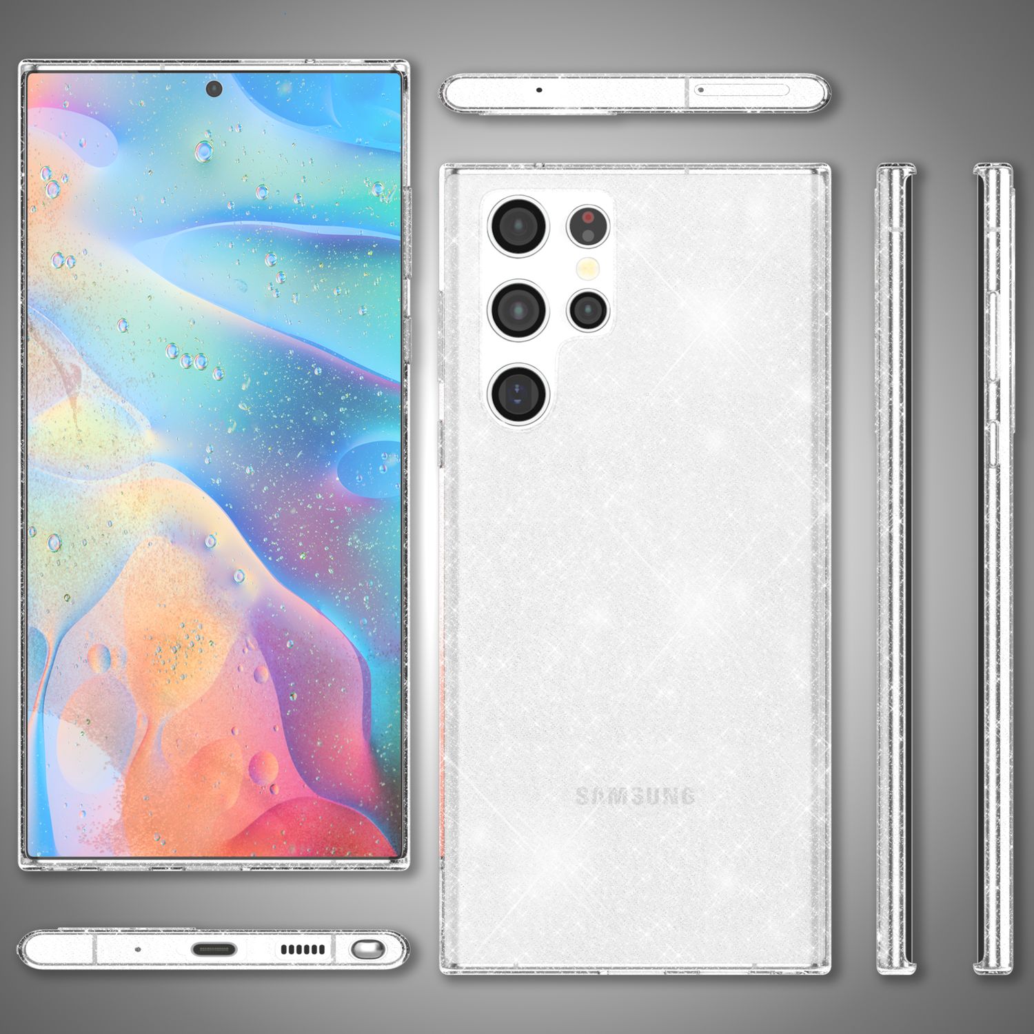 NALIA Klare Glitzerhülle für Samsung Galaxy S22 Ultra, Durchsichtig Transparent NALIA Transparente Hülle