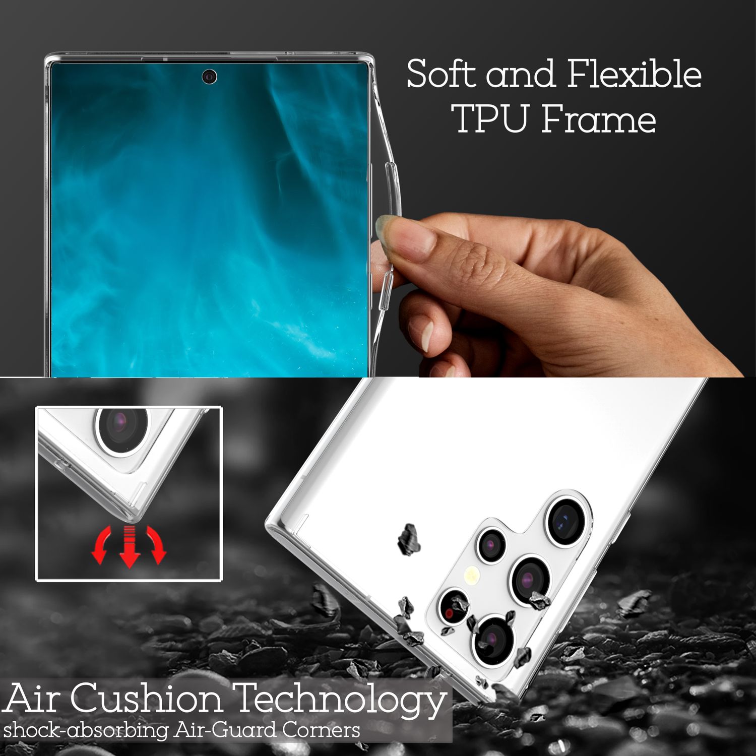 NALIA Klares Kratzfestes Case für Samsung Galaxy S22 Ultra, Transparent Anti-Gelb Durchsichtig Harte Rückseite & Silikon Rahmen, Handyhülle Schutzhülle