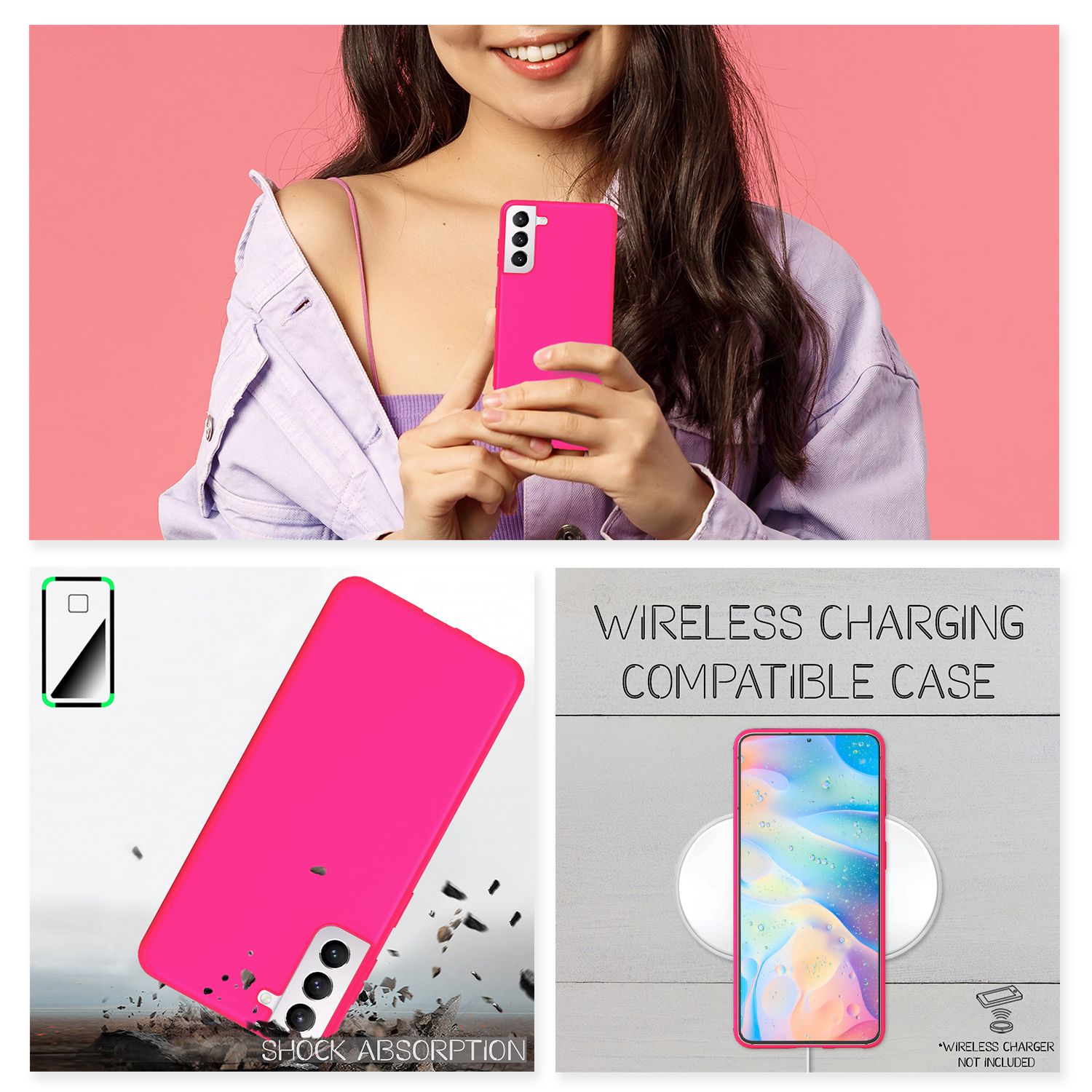 NALIA Bunte Neon Silikonhülle für Samsung Galaxy S22 Pink NALIA Protective Hülle