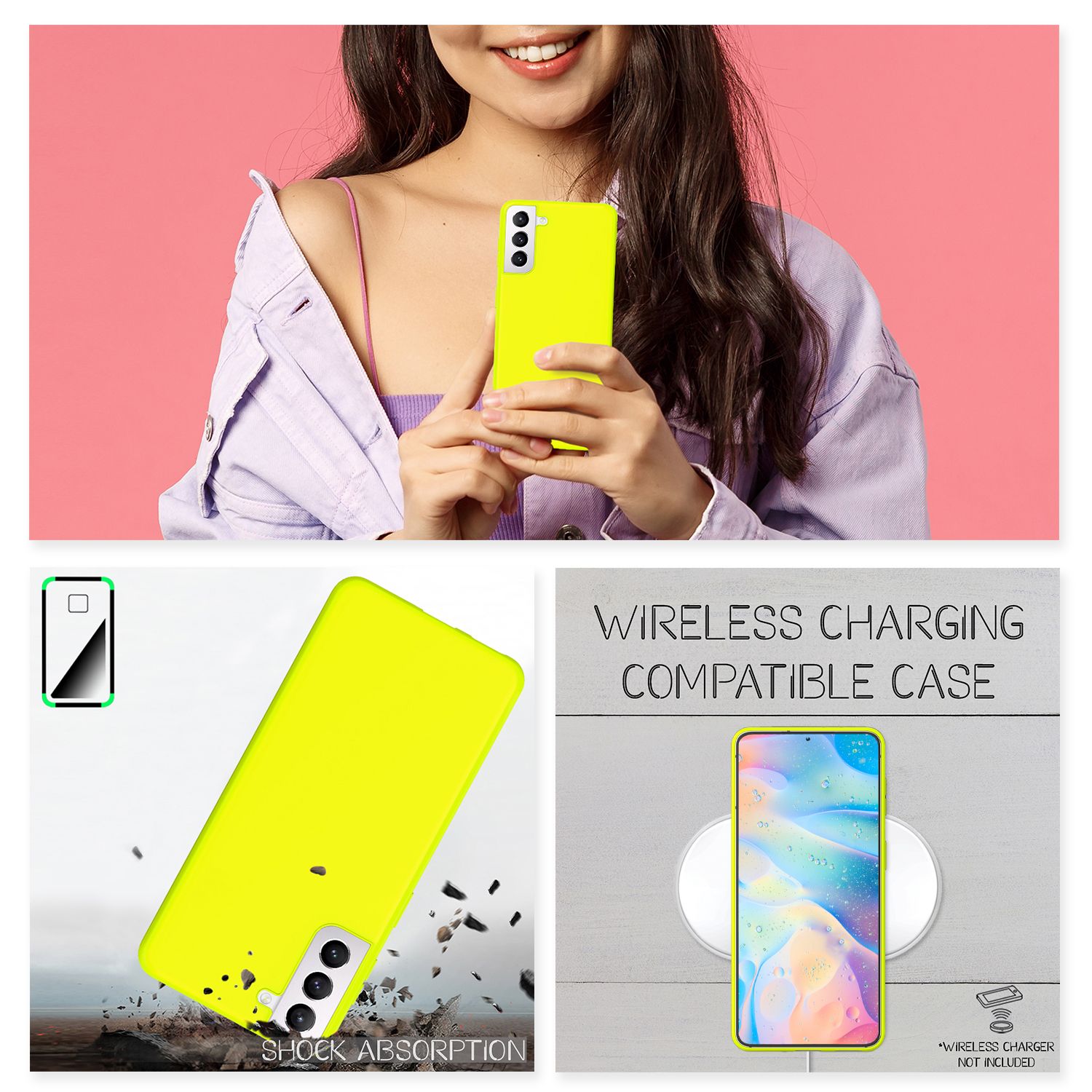 NALIA Bunte Neon Silikonhülle für Samsung Galaxy S22 Gelb NALIA Protective Hülle