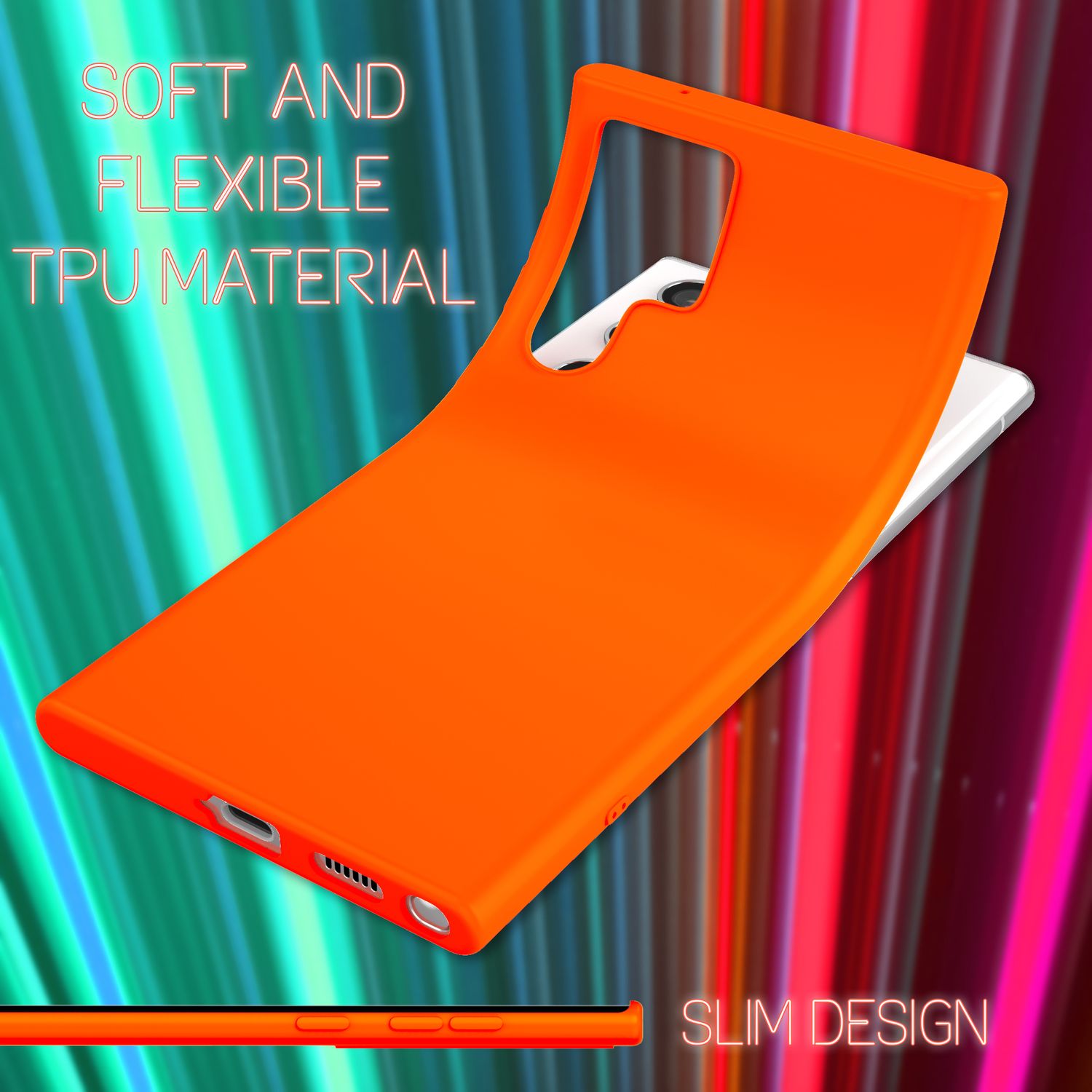 NALIA Bunte Neon Silikonhülle für Samsung Galaxy S22 Ultra Orange NALIA Protective Hülle