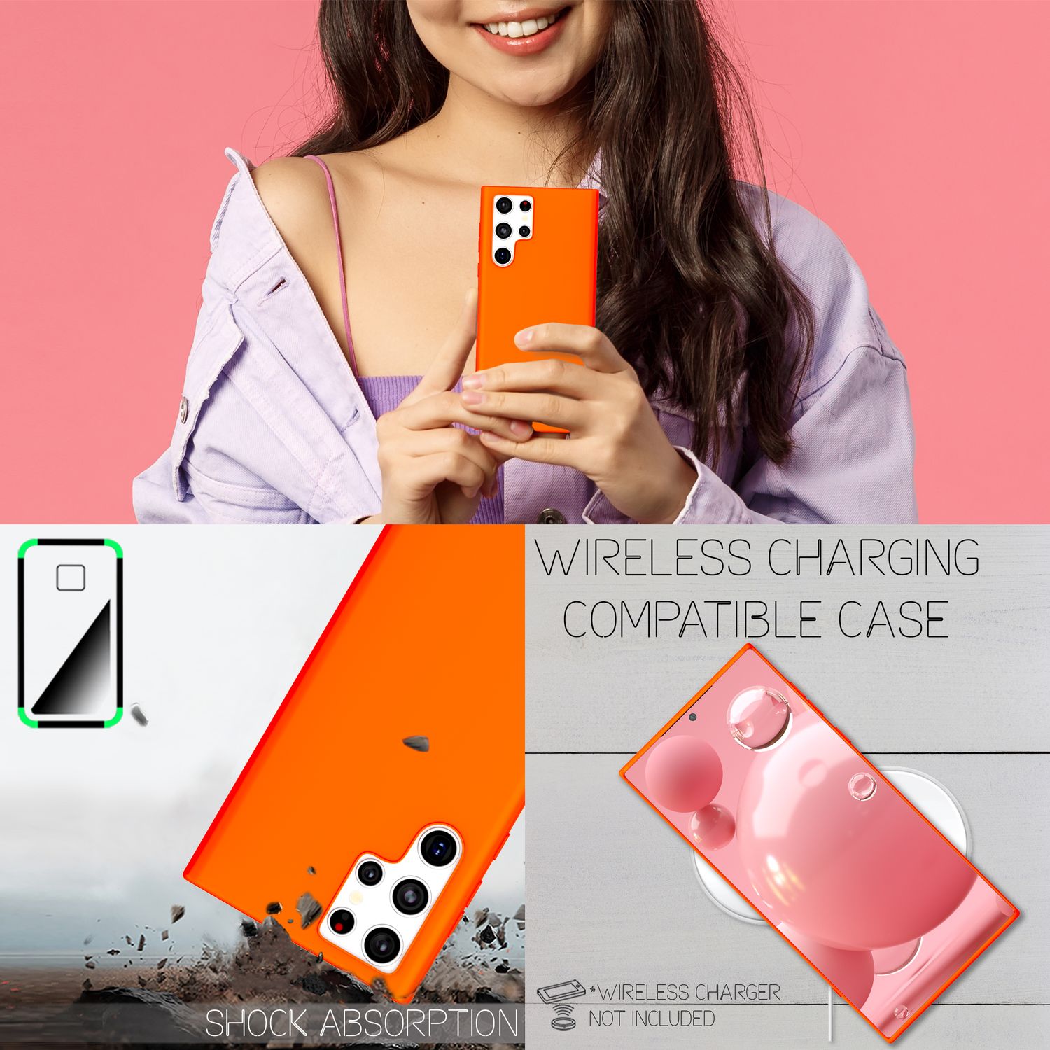 NALIA Bunte Neon Silikonhülle für Samsung Galaxy S22 Ultra Orange NALIA Protective Hülle