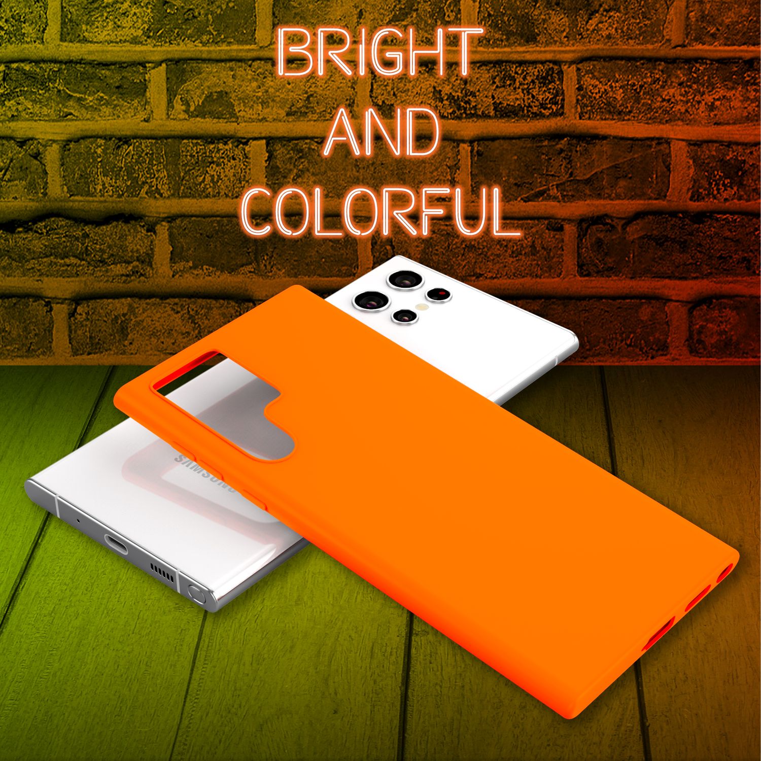 NALIA Bunte Neon Silikonhülle für Samsung Galaxy S22 Ultra Orange NALIA Protective Hülle