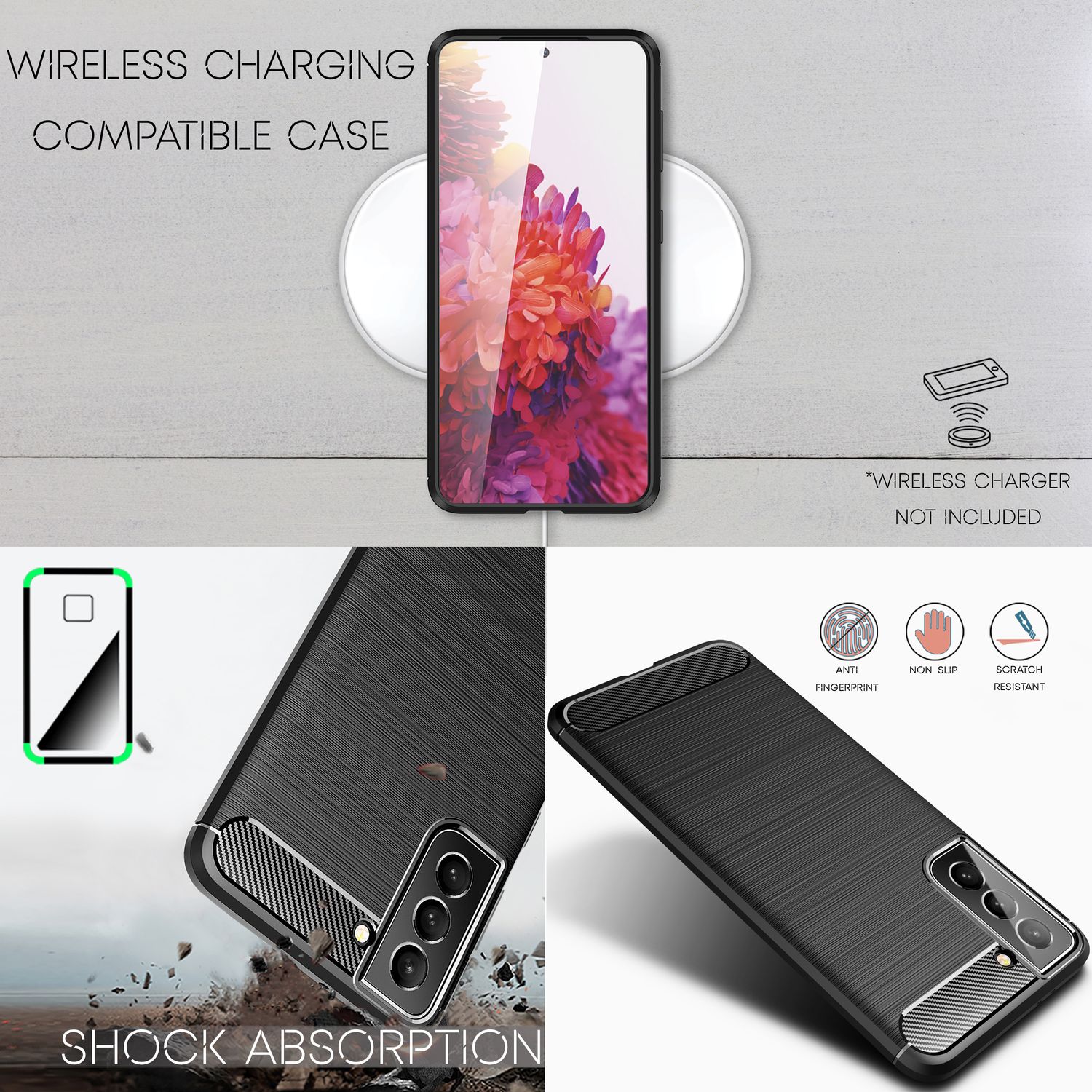 NALIA Carbon Look Case für Samsung Galaxy S22, Matt-Schwarze Silikonhülle Anti-Fingerabdruck Kohlefaser-Optik Handyhülle Default Title NALIA Protective Hülle