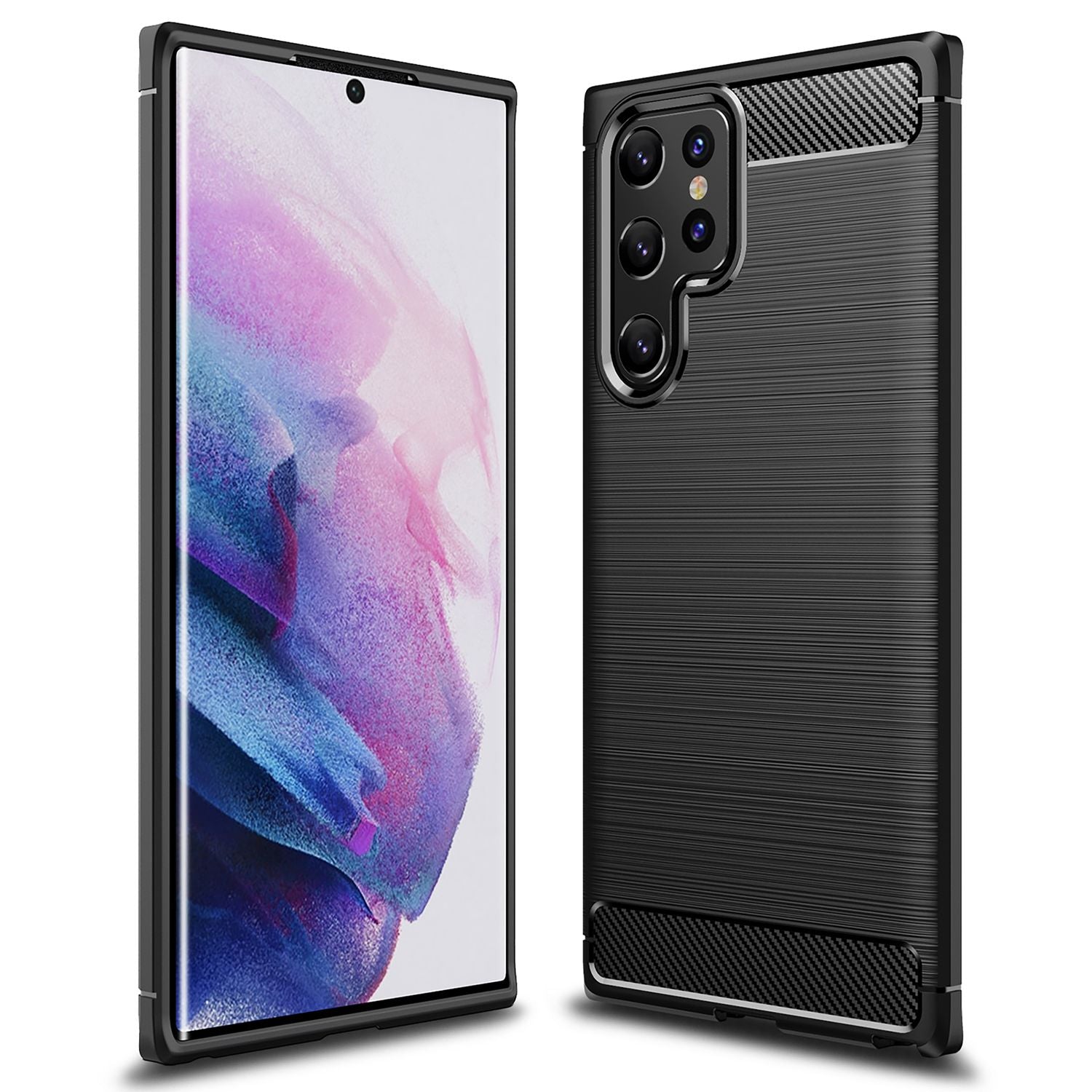 NALIA Carbon Look Case für Samsung Galaxy S22 Ultra, Matt-Schwarze Silikonhülle Anti-Fingerabdruck Kohlefaser-Optik, Handyhülle Schutzhülle