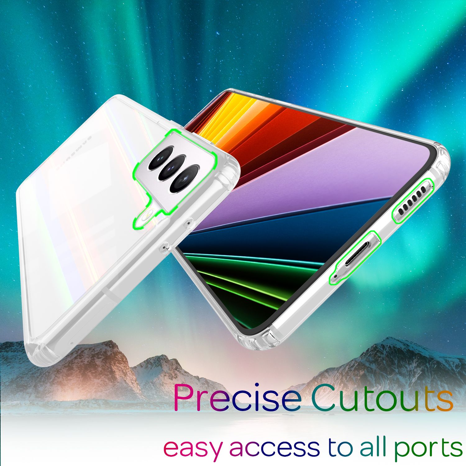 NALIA Klares Hartglas Case für Samsung Galaxy S22, Regenbogen Effekt Transparent Anti-Gelb Kratzfest Tempered Glass & Silikon Bumper, Handyhülle Schutzhülle Default Title NALIA Protective Hülle