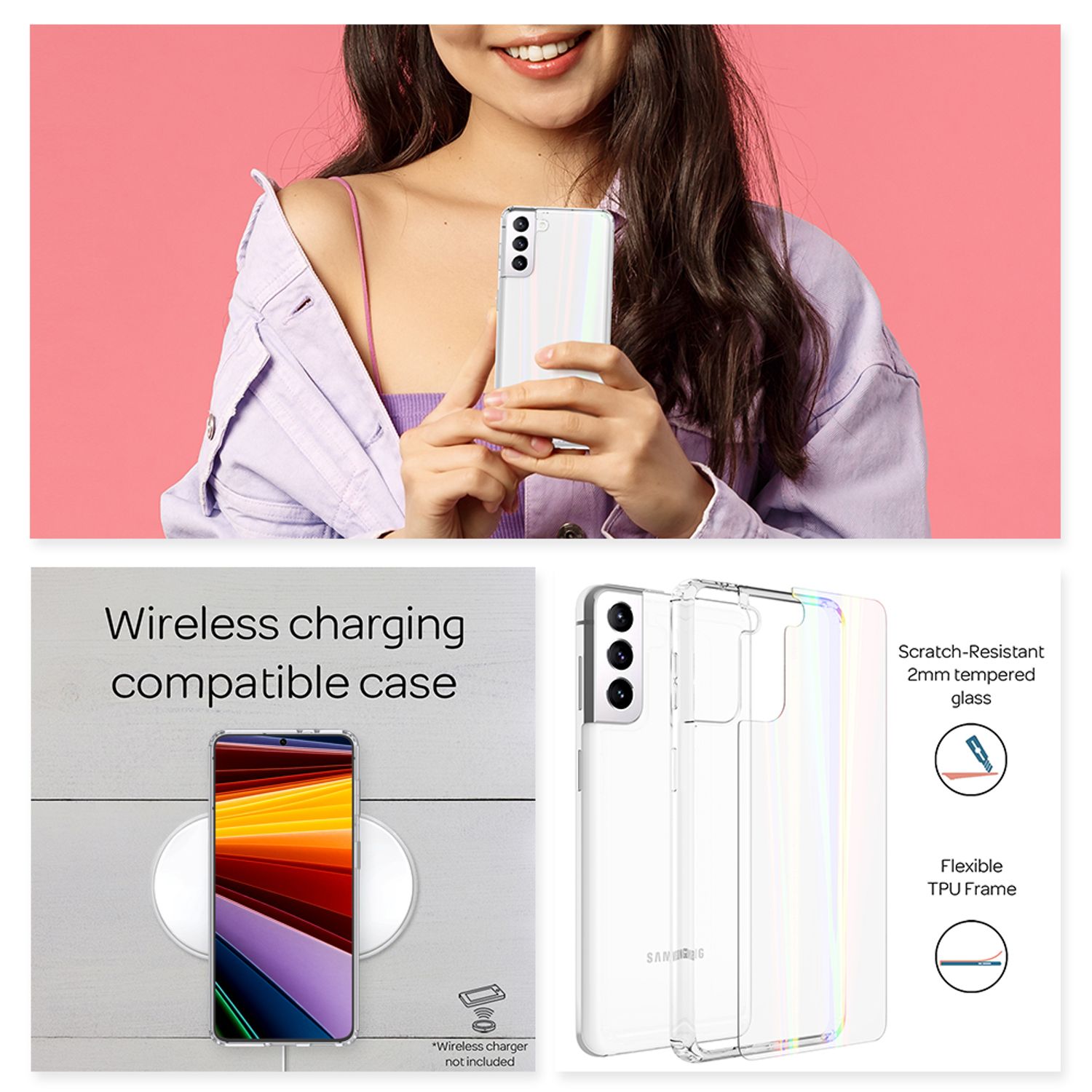 NALIA Klares Hartglas Case für Samsung Galaxy S22, Regenbogen Effekt Transparent Anti-Gelb Kratzfest Tempered Glass & Silikon Bumper, Handyhülle Schutzhülle Default Title NALIA Protective Hülle