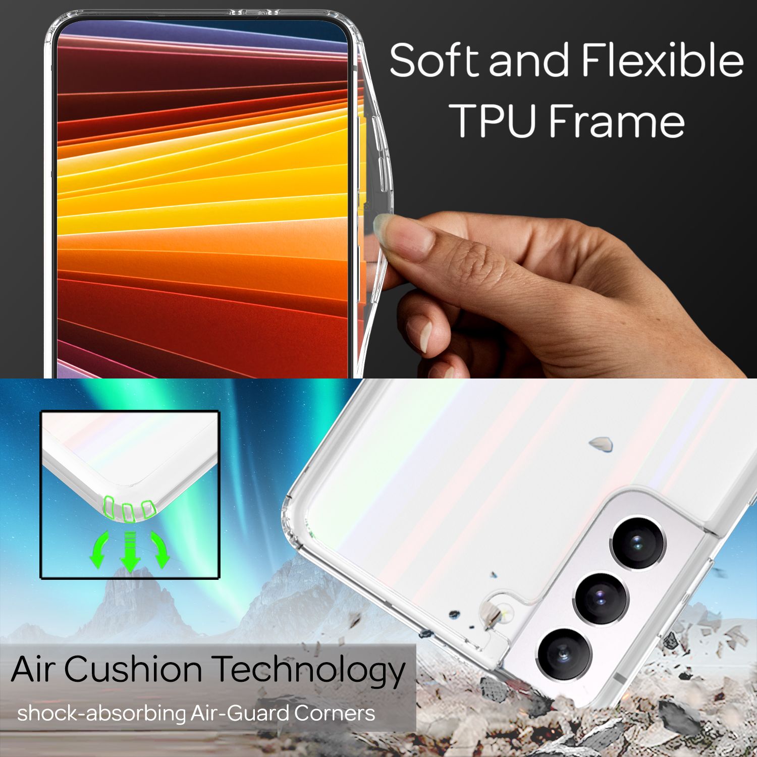 NALIA Klares Hartglas Case für Samsung Galaxy S22 Plus, Regenbogen Effekt Transparent Anti-Gelb Tempered Glass & Silikon Bumper, Handyhülle Schutzhülle Default Title NALIA Protective Hülle