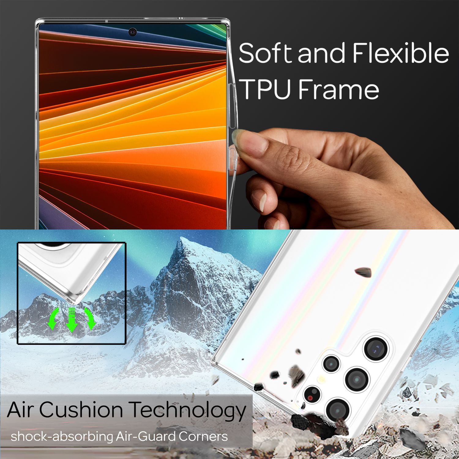 NALIA Klares Hartglas Case für Samsung Galaxy S22 Ultra, Regenbogen Effekt Transparent Anti-Gelb Tempered Glass & Silikon, Handyhülle Schutzhülle Default Title NALIA Protective Hülle