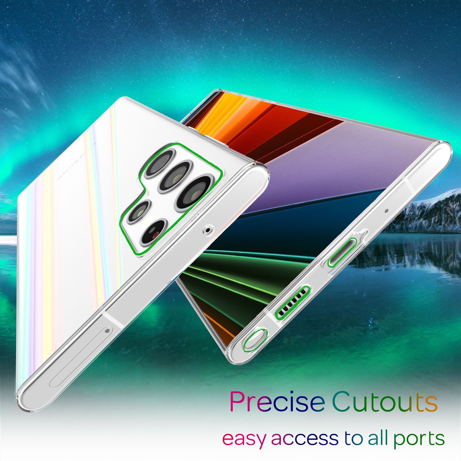NALIA Klares Hartglas Case für Samsung Galaxy S22 Ultra, Regenbogen Effekt Transparent Anti-Gelb Tempered Glass & Silikon, Handyhülle Schutzhülle Default Title NALIA Protective Hülle