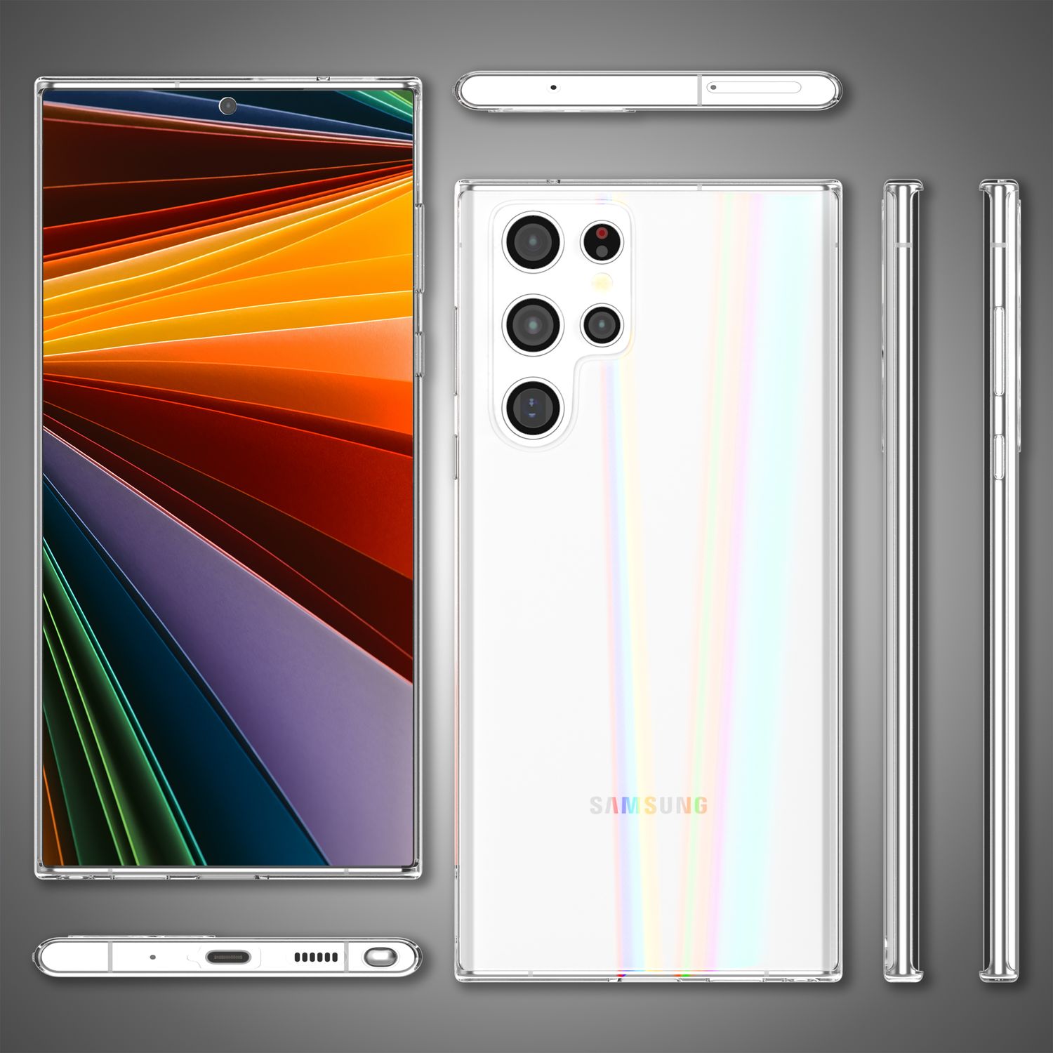 NALIA Klares Hartglas Case für Samsung Galaxy S22 Ultra, Regenbogen Effekt Transparent Anti-Gelb Tempered Glass & Silikon, Handyhülle Schutzhülle Default Title NALIA Protective Hülle