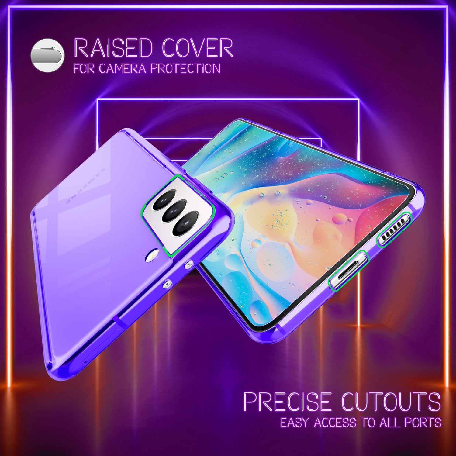 NALIA Klare Neon Handyhülle für Samsung Galaxy S22, Durchsichtig Bunt Leuchtend Vergilbungsfrei, Dünne Robuste Schutzhülle Cover Case Lila NALIA Transparente Hülle