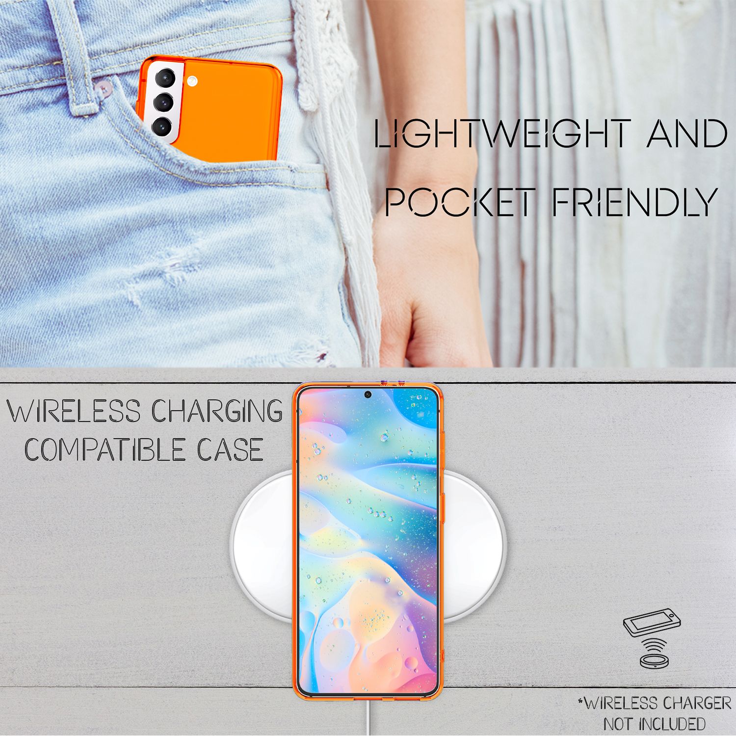 NALIA Klare Neon Handyhülle für Samsung Galaxy S22, Durchsichtig Bunt Leuchtend Vergilbungsfrei, Dünne Robuste Schutzhülle Cover Case Orange NALIA Transparente Hülle