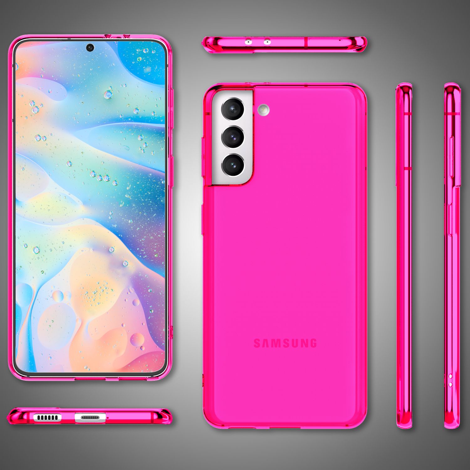 NALIA Klare Neon Handyhülle für Samsung Galaxy S22, Durchsichtig Bunt Leuchtend Vergilbungsfrei, Dünne Robuste Schutzhülle Cover Case Pink NALIA Transparente Hülle