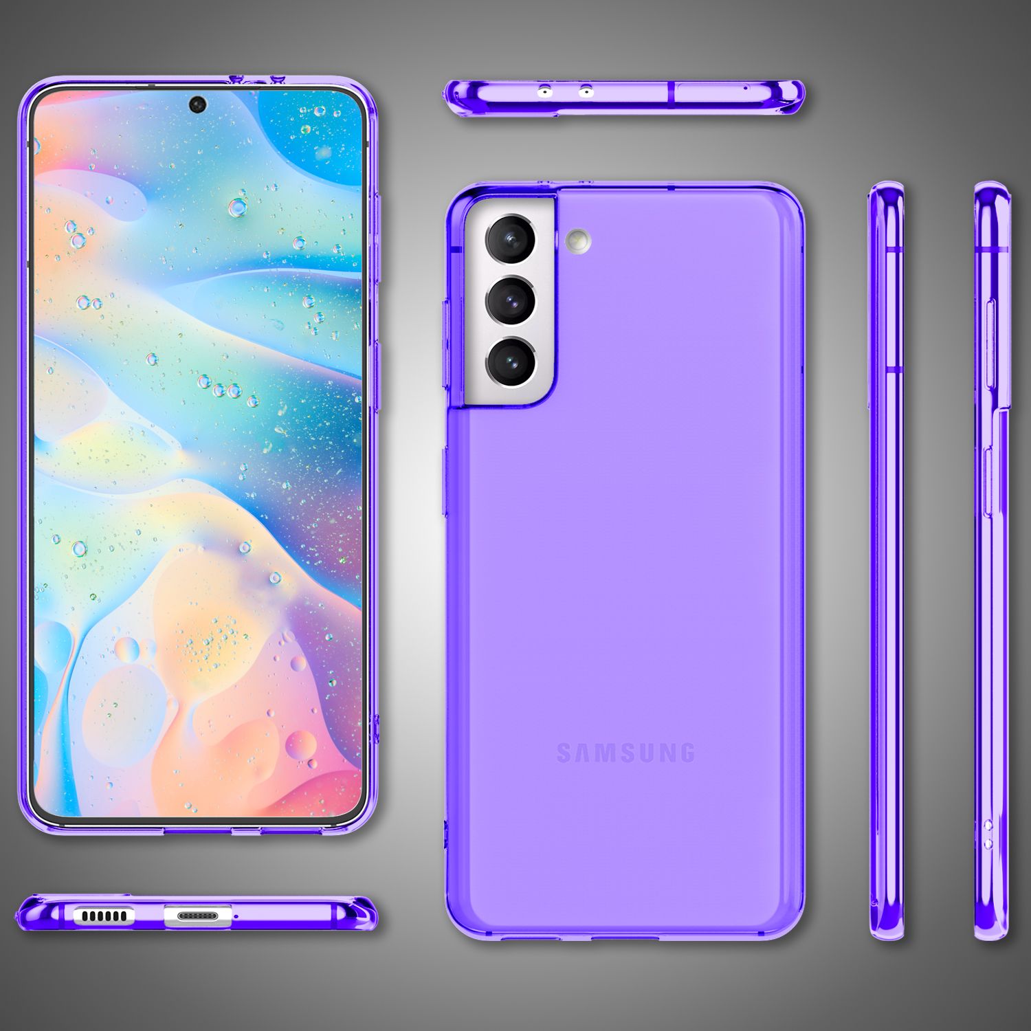 NALIA Klare Neon Handyhülle für Samsung Galaxy S22, Durchsichtig Bunt Leuchtend Vergilbungsfrei, Dünne Robuste Schutzhülle Cover Case Lila NALIA Transparente Hülle