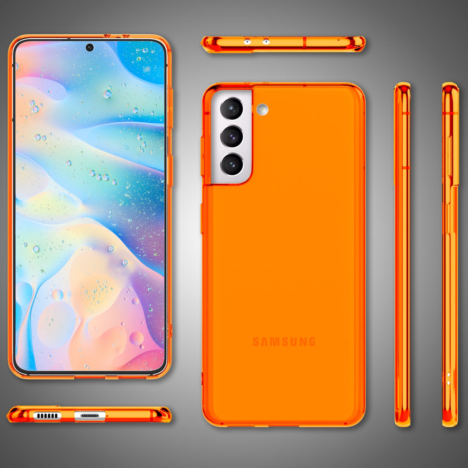 NALIA Klare Neon Handyhülle für Samsung Galaxy S22, Durchsichtig Bunt Leuchtend Vergilbungsfrei, Dünne Robuste Schutzhülle Cover Case Orange NALIA Transparente Hülle
