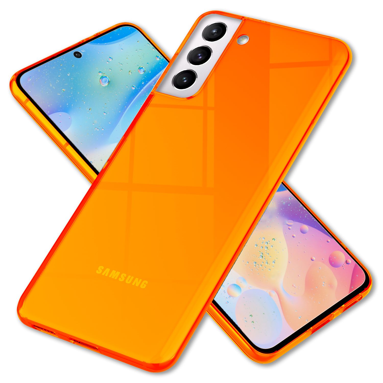 NALIA Klare Neon Handyhülle für Samsung Galaxy S22 Plus, Durchsichtig Bunt Leuchtend Anti-Gelb, Dünne Robuste Schutzhülle Cover Case Orange NALIA Transparente Hülle