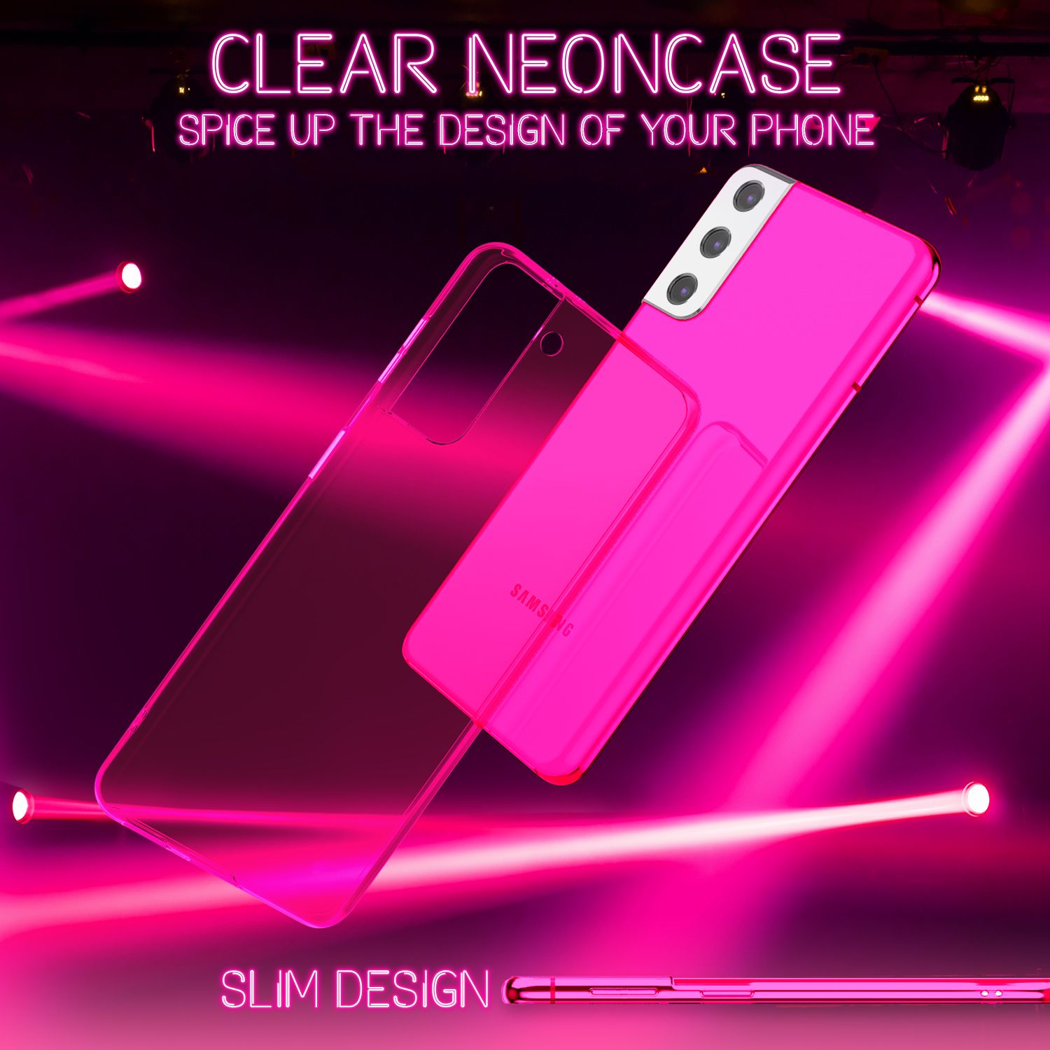 NALIA Klare Neon Handyhülle für Samsung Galaxy S22 Plus, Durchsichtig Bunt Leuchtend Anti-Gelb, Dünne Robuste Schutzhülle Cover Case Pink NALIA Transparente Hülle