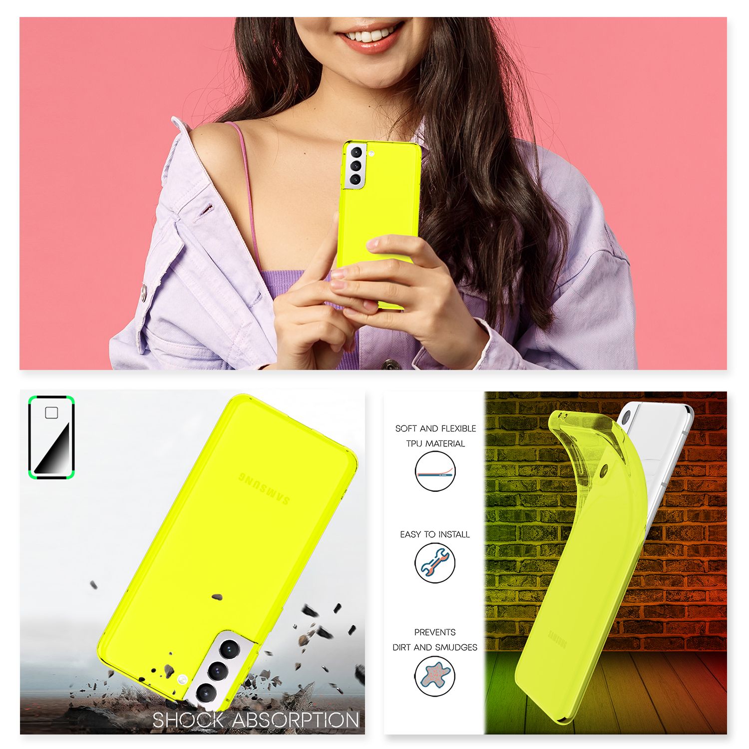NALIA Klare Neon Handyhülle für Samsung Galaxy S22 Plus, Durchsichtig Bunt Leuchtend Anti-Gelb, Dünne Robuste Schutzhülle Cover Case Gelb NALIA Transparente Hülle