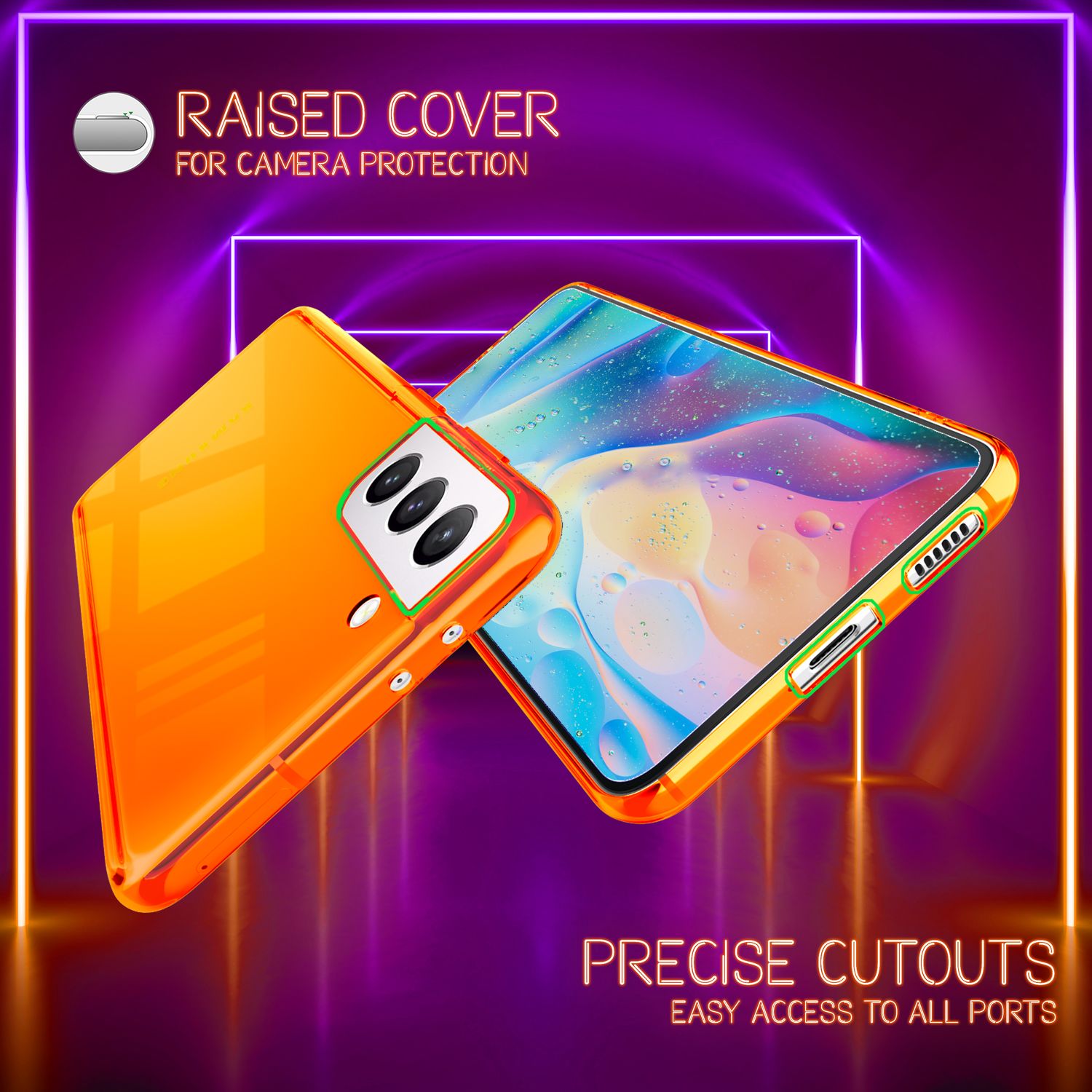 NALIA Klare Neon Handyhülle für Samsung Galaxy S22 Plus, Durchsichtig Bunt Leuchtend Anti-Gelb, Dünne Robuste Schutzhülle Cover Case Orange NALIA Transparente Hülle