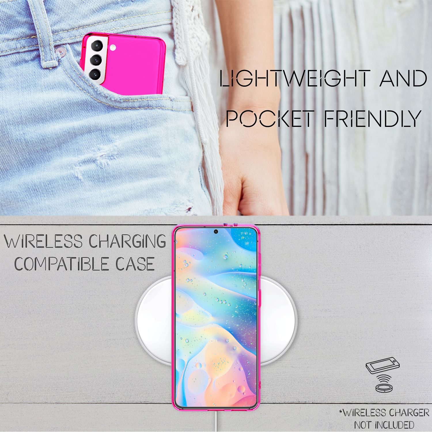 NALIA Klare Neon Handyhülle für Samsung Galaxy S22 Plus, Durchsichtig Bunt Leuchtend Anti-Gelb, Dünne Robuste Schutzhülle Cover Case Pink NALIA Transparente Hülle