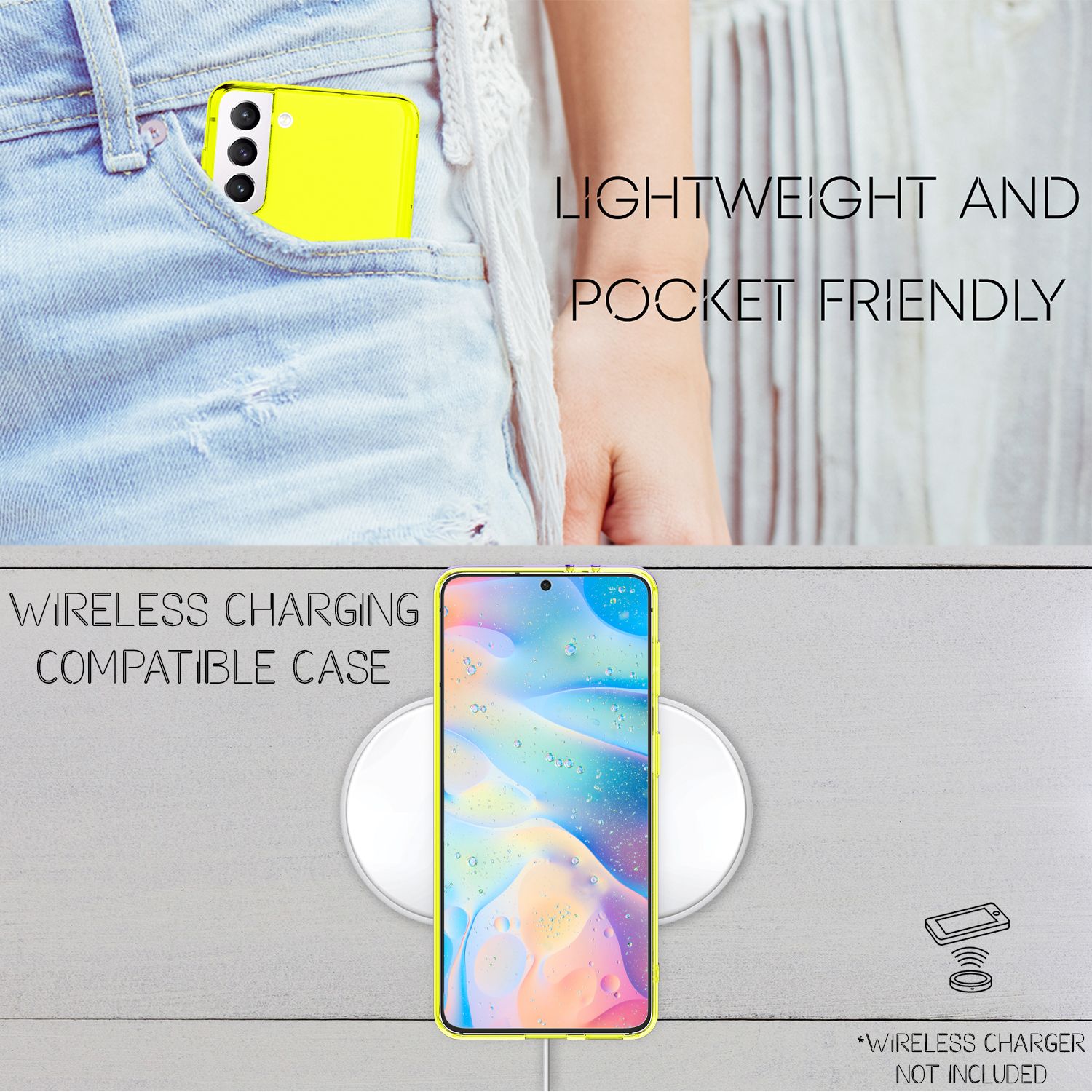 NALIA Klare Neon Handyhülle für Samsung Galaxy S22 Plus, Durchsichtig Bunt Leuchtend Anti-Gelb, Dünne Robuste Schutzhülle Cover Case Gelb NALIA Transparente Hülle