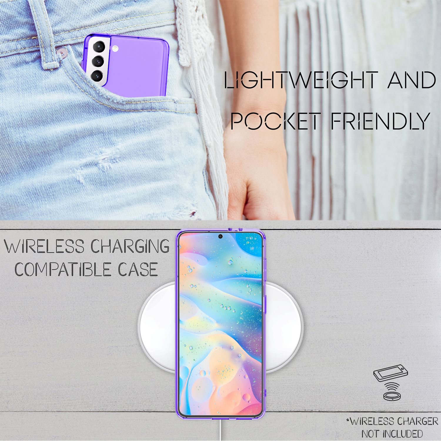 NALIA Klare Neon Handyhülle für Samsung Galaxy S22 Plus, Durchsichtig Bunt Leuchtend Anti-Gelb, Dünne Robuste Schutzhülle Cover Case Lila NALIA Transparente Hülle