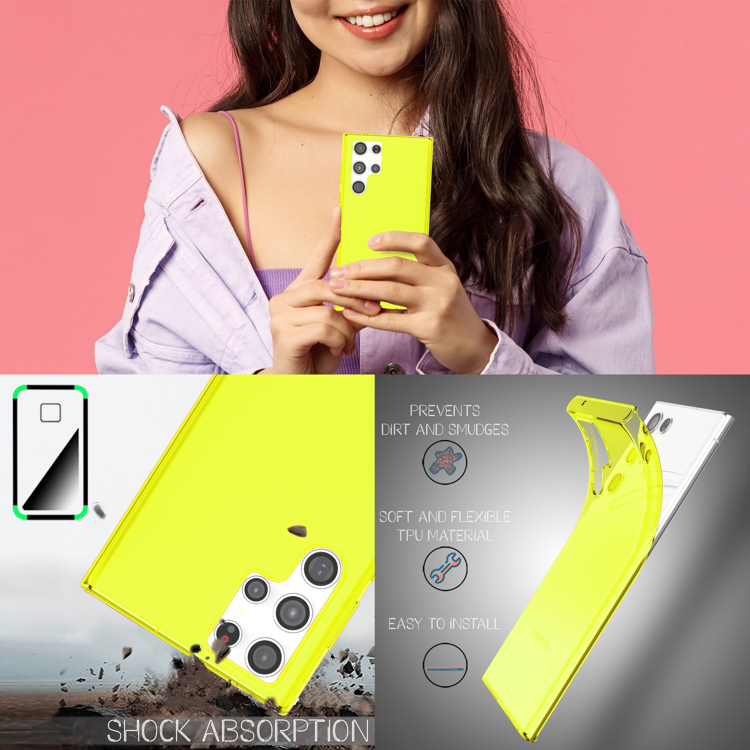 NALIA Klare Neon Handyhülle für Samsung Galaxy S22 Ultra, Durchsichtig Bunt Leuchtend, Dünne Schutzhülle Cover