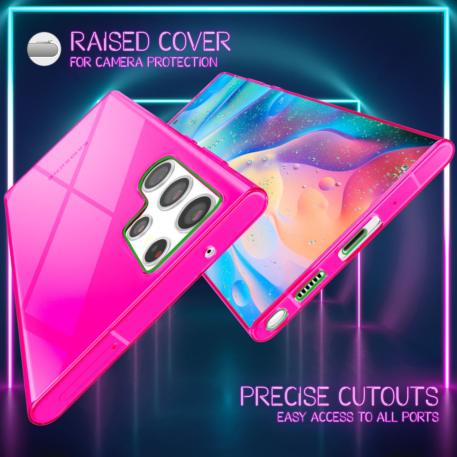 NALIA Klare Neon Handyhülle für Samsung Galaxy S22 Ultra, Durchsichtig Bunt Leuchtend, Dünne Schutzhülle Cover