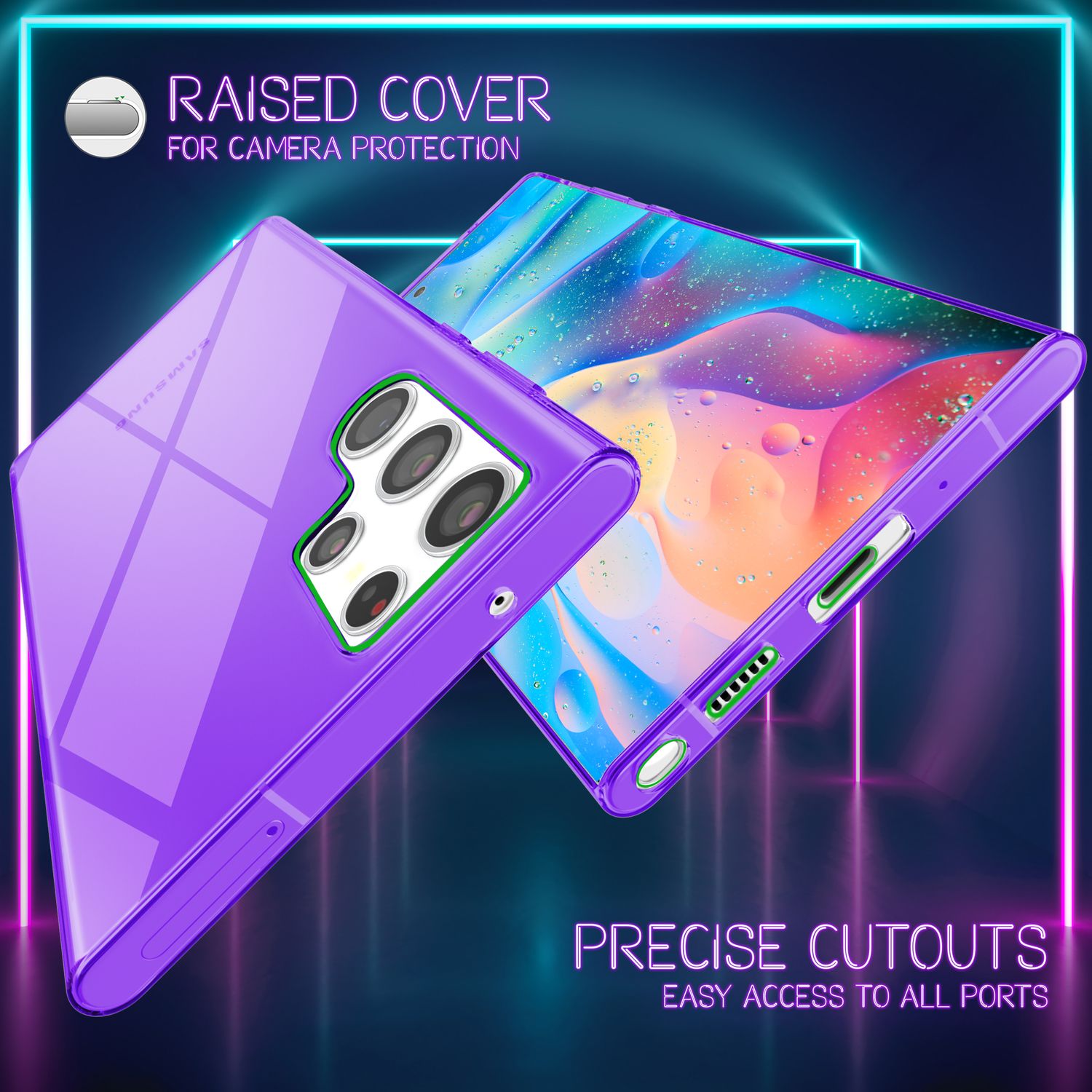 NALIA Klare Neon Handyhülle für Samsung Galaxy S22 Ultra, Durchsichtig Bunt Leuchtend, Dünne Schutzhülle Cover