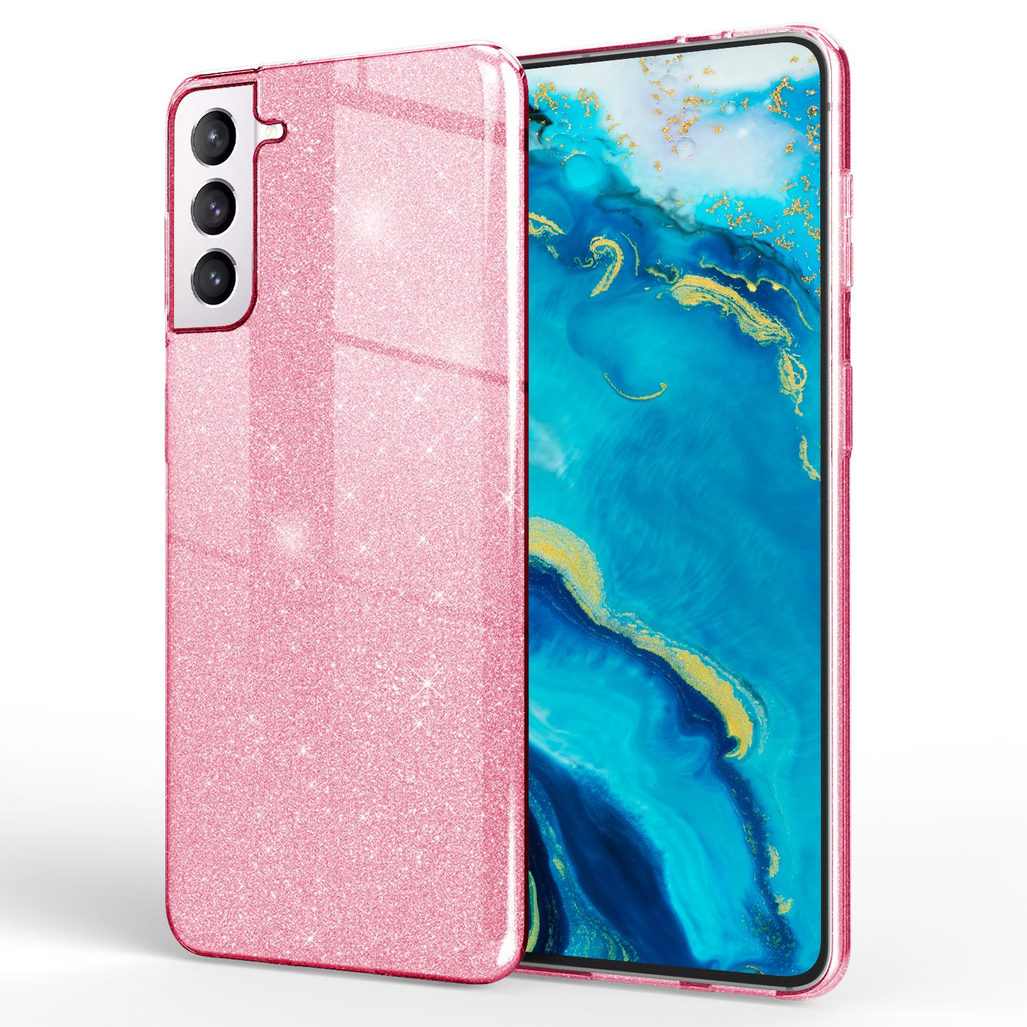 NALIA Robuste Glitzerhülle für Samsung Galaxy S22, Glänzende Glitzer Hybrid Schutzhülle Verstärkte Silikon Handyhülle Pink NALIA Protective Hülle