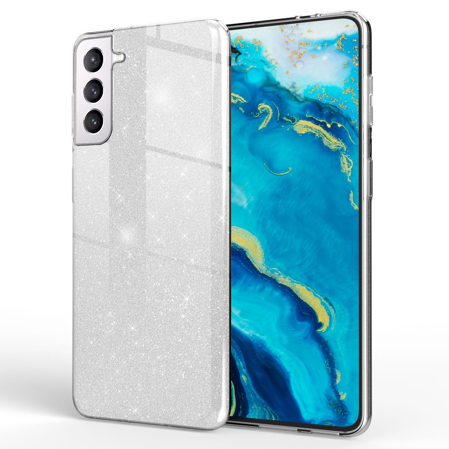 NALIA Robuste Glitzerhülle für Samsung Galaxy S22, Glänzende Glitzer Hybrid Schutzhülle Verstärkte Silikon Handyhülle Silber NALIA Protective Hülle