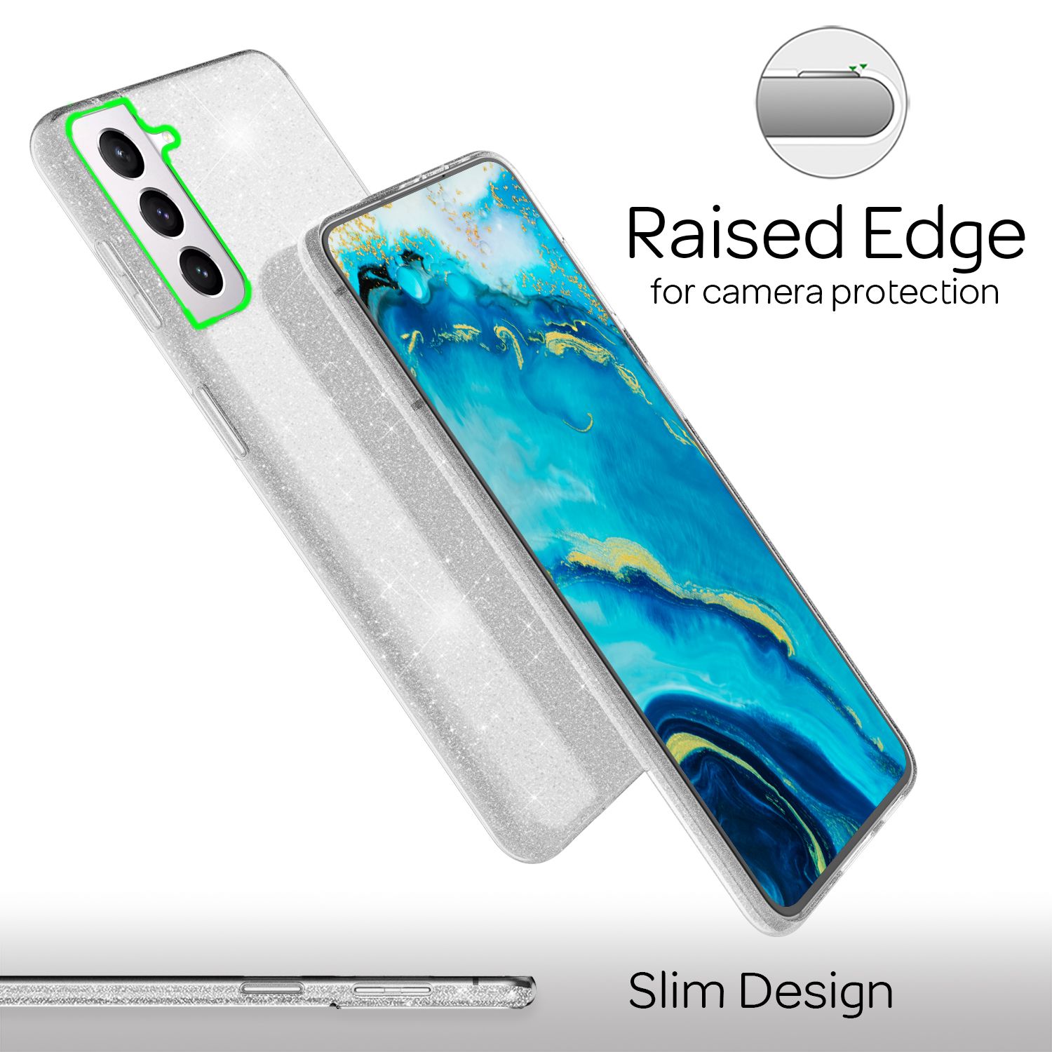 NALIA Robuste Glitzerhülle für Samsung Galaxy S22, Glänzende Glitzer Hybrid Schutzhülle Verstärkte Silikon Handyhülle Silber NALIA Protective Hülle