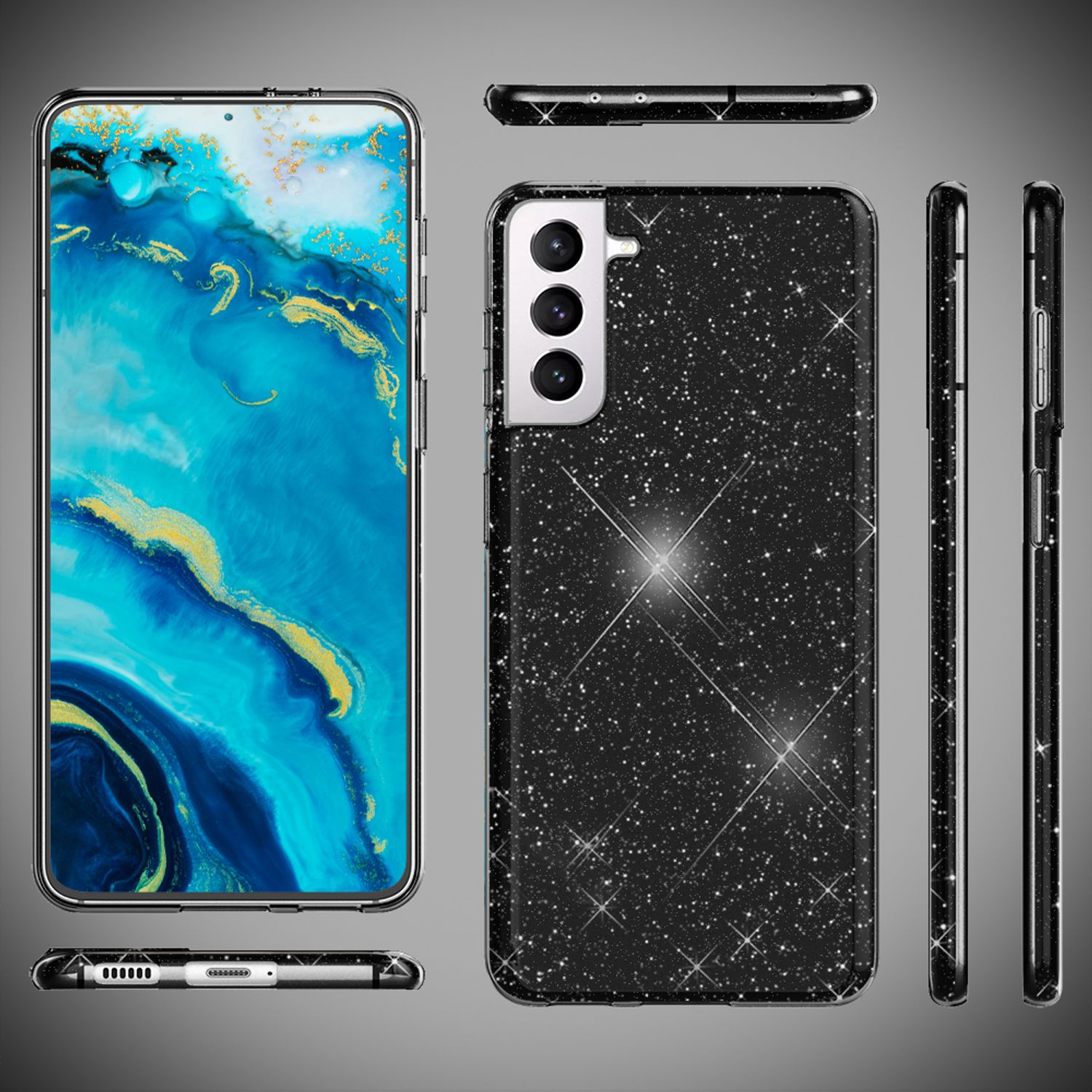 NALIA Robuste Glitzerhülle für Samsung Galaxy S22, Glänzende Glitzer Hybrid Schutzhülle Verstärkte Silikon Handyhülle Schwarz NALIA Protective Hülle