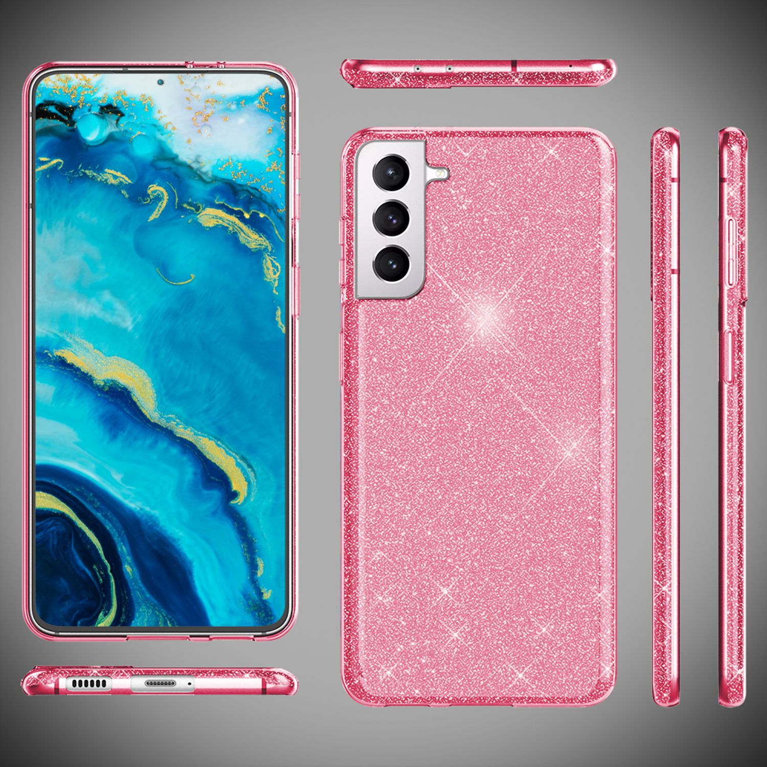 NALIA Robuste Glitzerhülle für Samsung Galaxy S22, Glänzende Glitzer Hybrid Schutzhülle Verstärkte Silikon Handyhülle Pink NALIA Protective Hülle