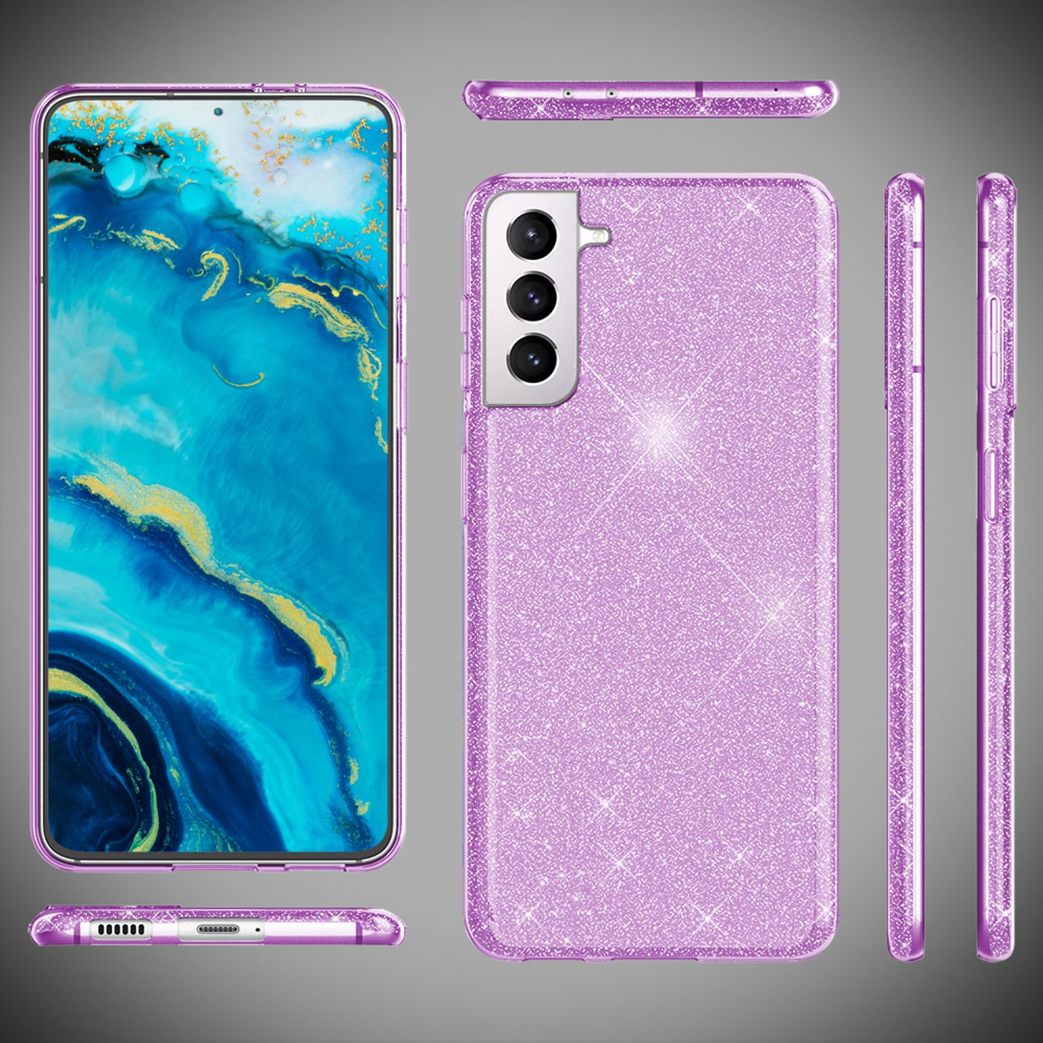 NALIA Robuste Glitzerhülle für Samsung Galaxy S22, Glänzende Glitzer Hybrid Schutzhülle Verstärkte Silikon Handyhülle Lila NALIA Protective Hülle