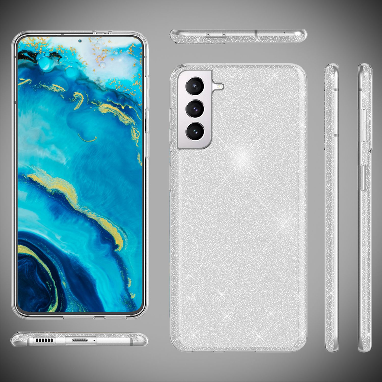 NALIA Robuste Glitzerhülle für Samsung Galaxy S22, Glänzende Glitzer Hybrid Schutzhülle Verstärkte Silikon Handyhülle Silber NALIA Protective Hülle