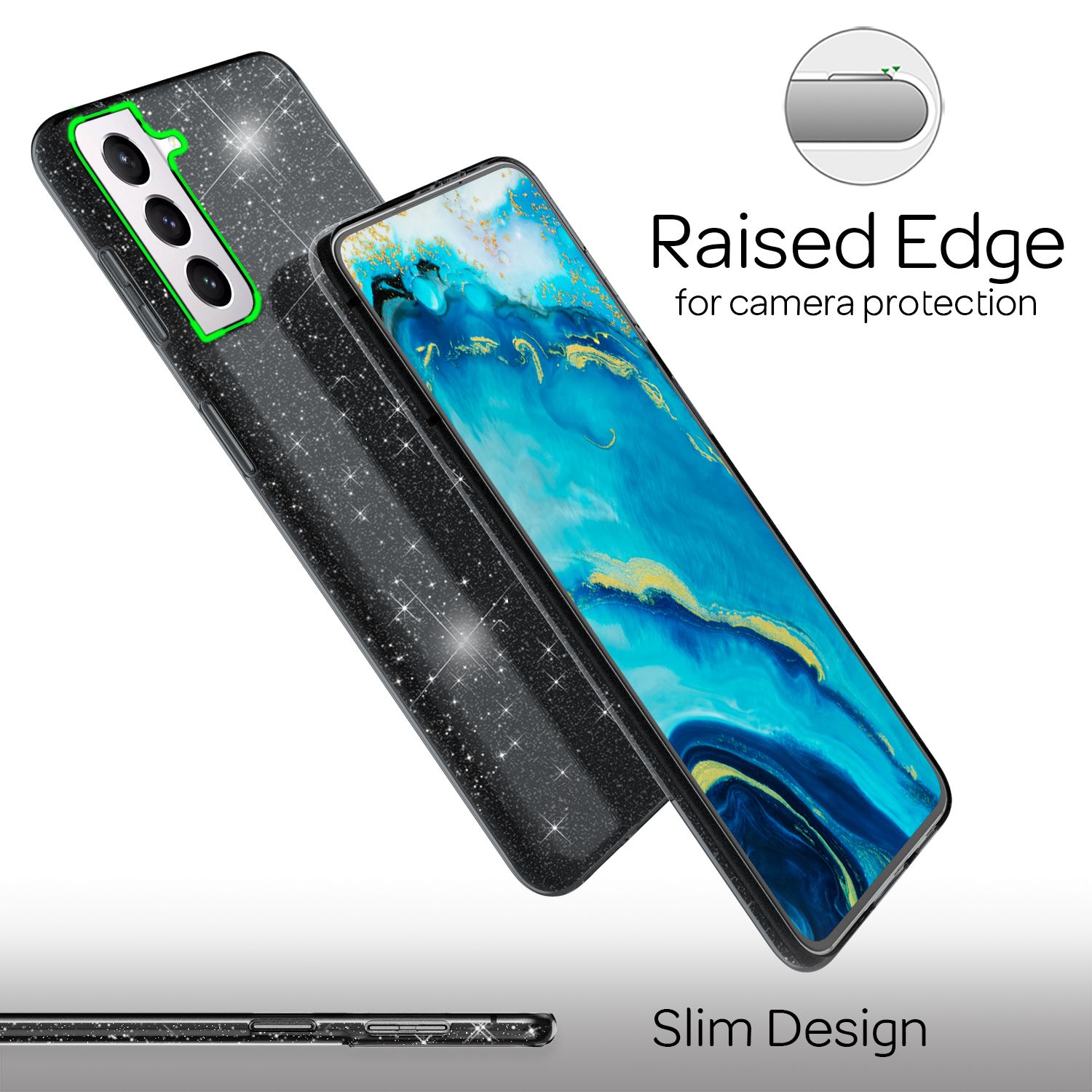 NALIA Robuste Glitzerhülle für Samsung Galaxy S22 Plus, Glänzende Glitzer Hybrid Schutzhülle Verstärkte Silikonhülle Schwarz NALIA Protective Hülle