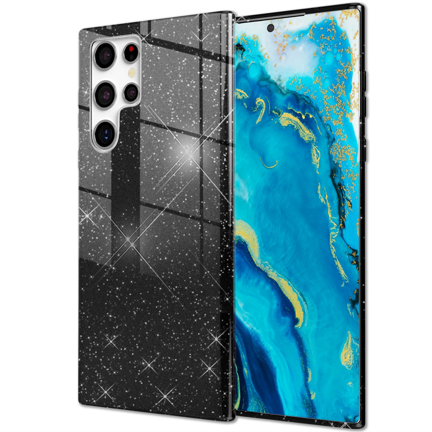 NALIA Robuste Glitzerhülle für Samsung Galaxy S22 Ultra, Glänzende Glitzer Hybrid Schutzhülle Verstärkte Silikonhülle